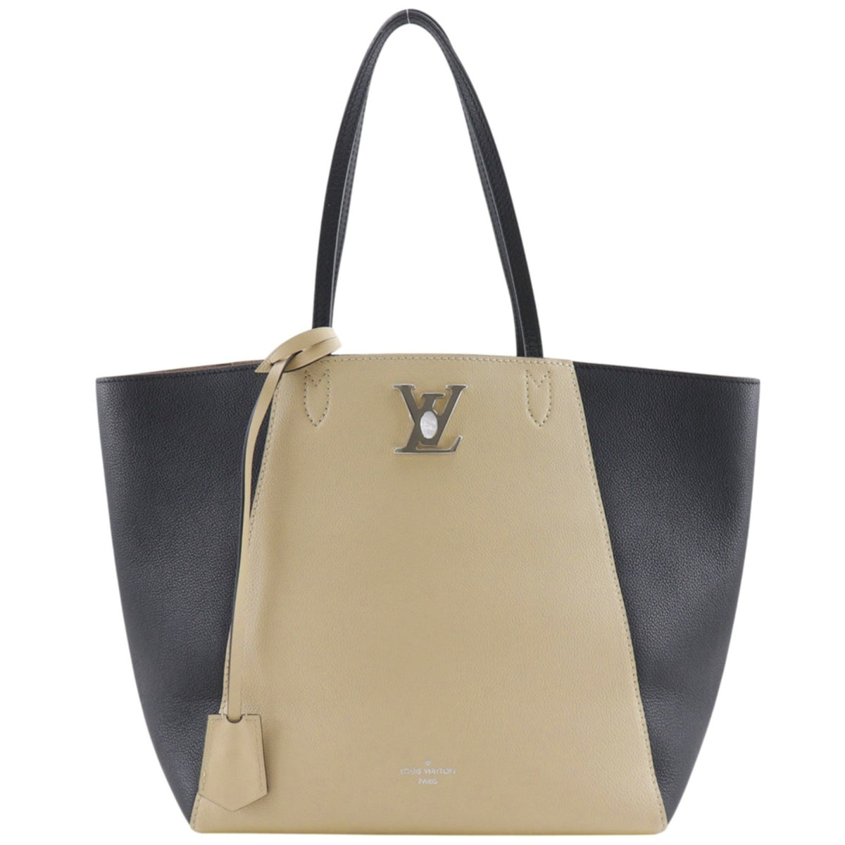 Louis Vuitton Beige Black Leather Tote Bag (Pre-Owned)