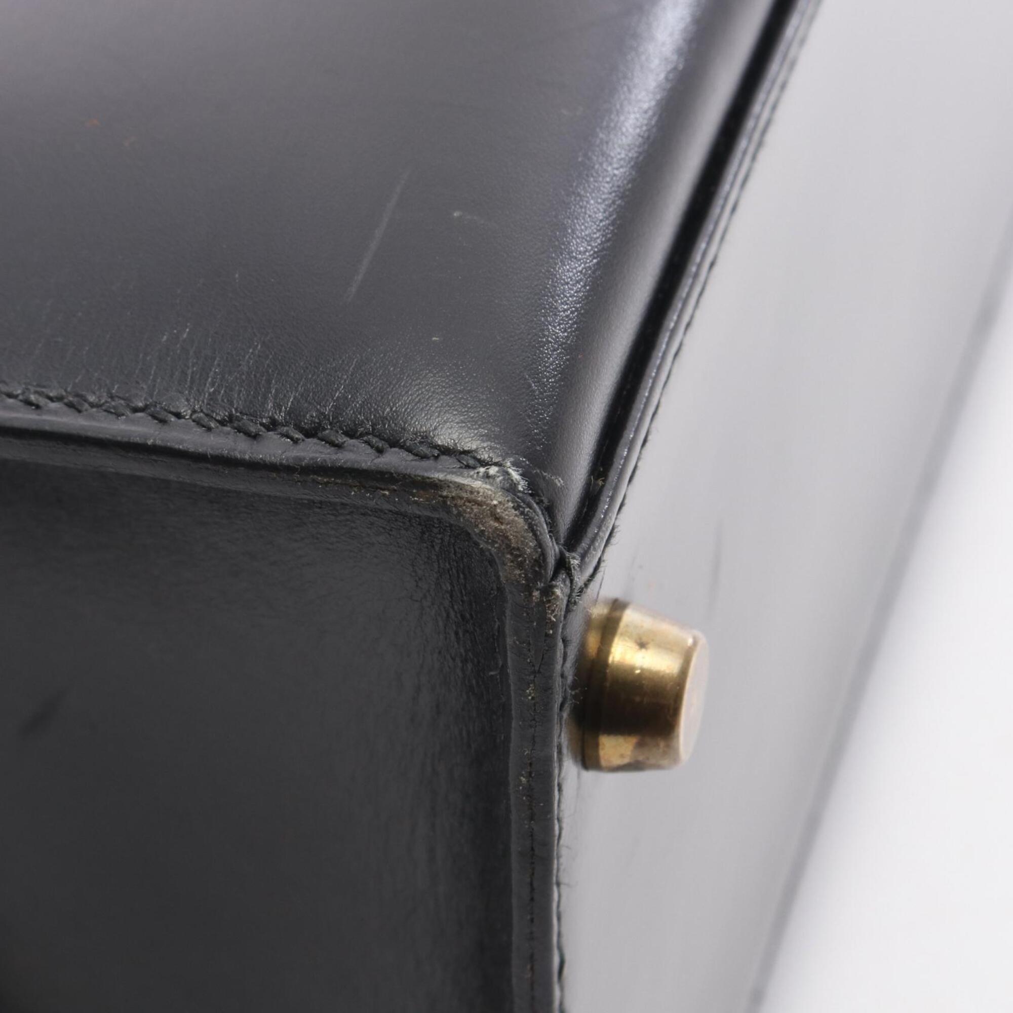 Hermes Black Box Calf Leather Leather Handbag (Pre-Owned)
