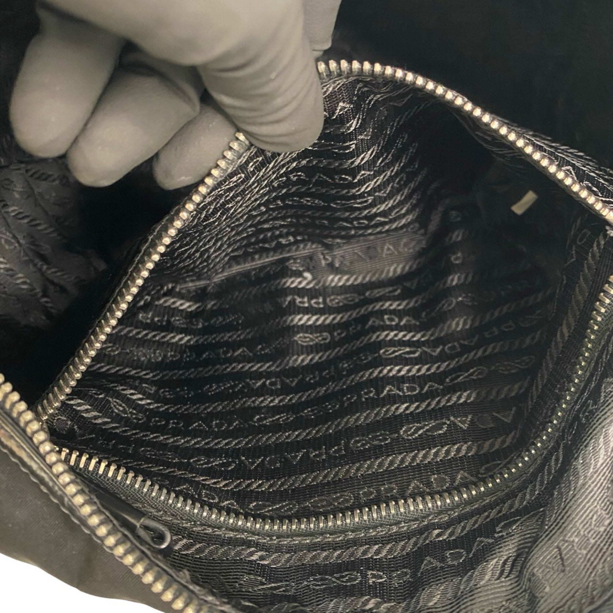 Prada Black Nylon Leather Handbag Shoulder Bag Tote Bag (Pre-Owned)