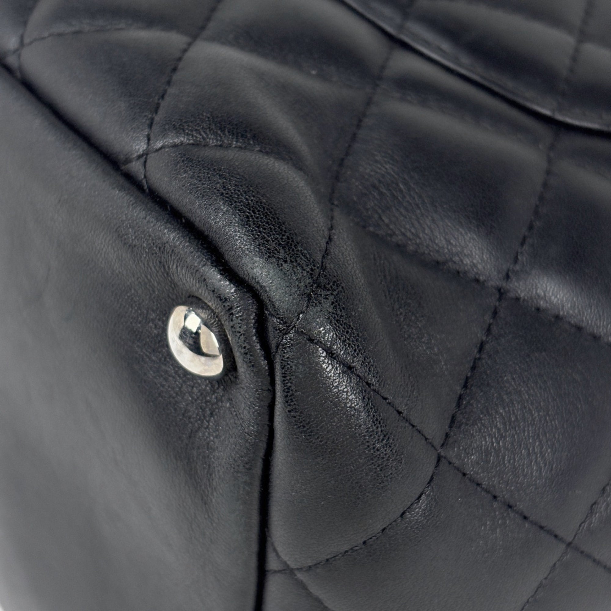 Chanel Ligne Cambon Black Leather Handbag Tote Bag (Pre-Owned)