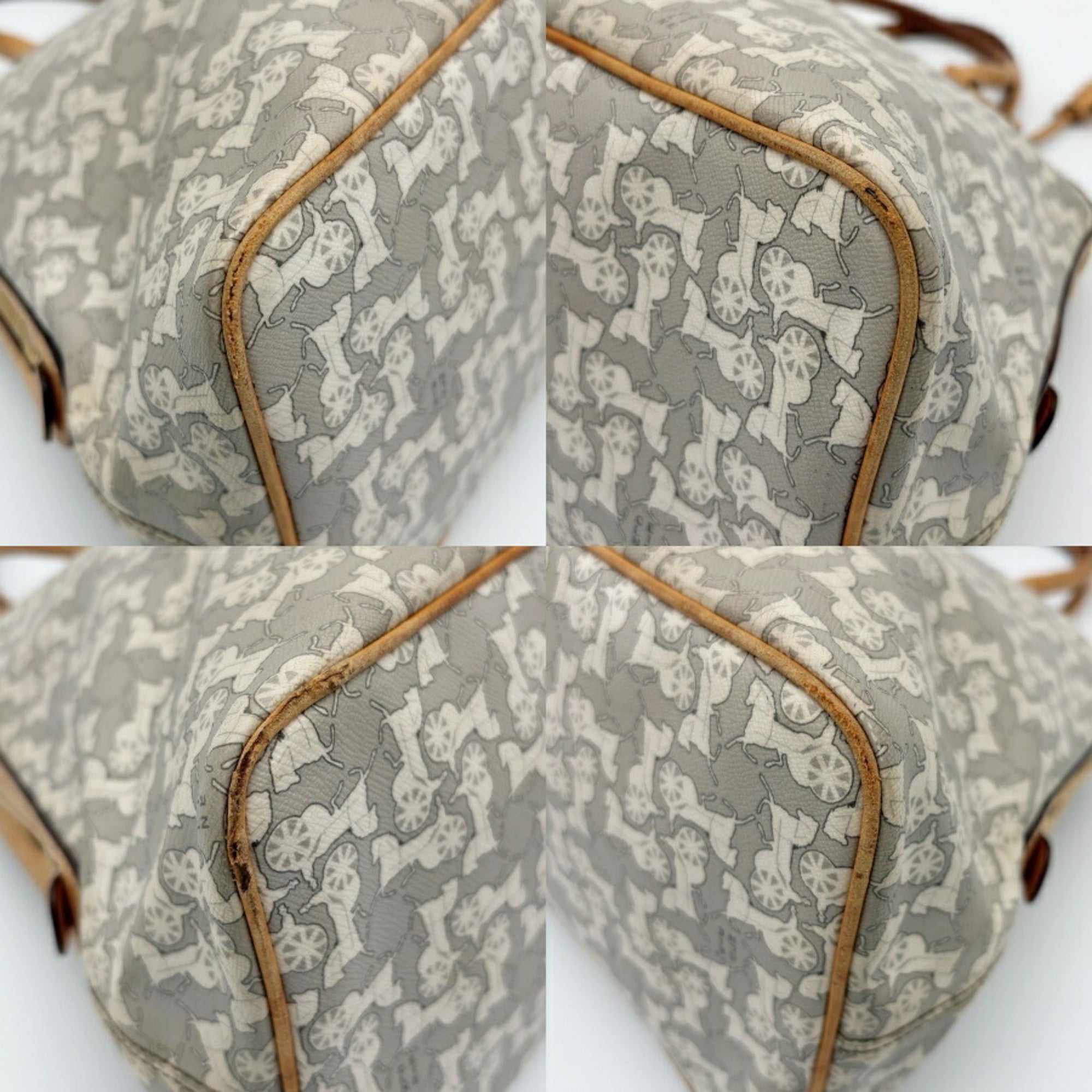 Celine Gray White Pvc Leather Boston Bag Handbag (Pre-Owned)