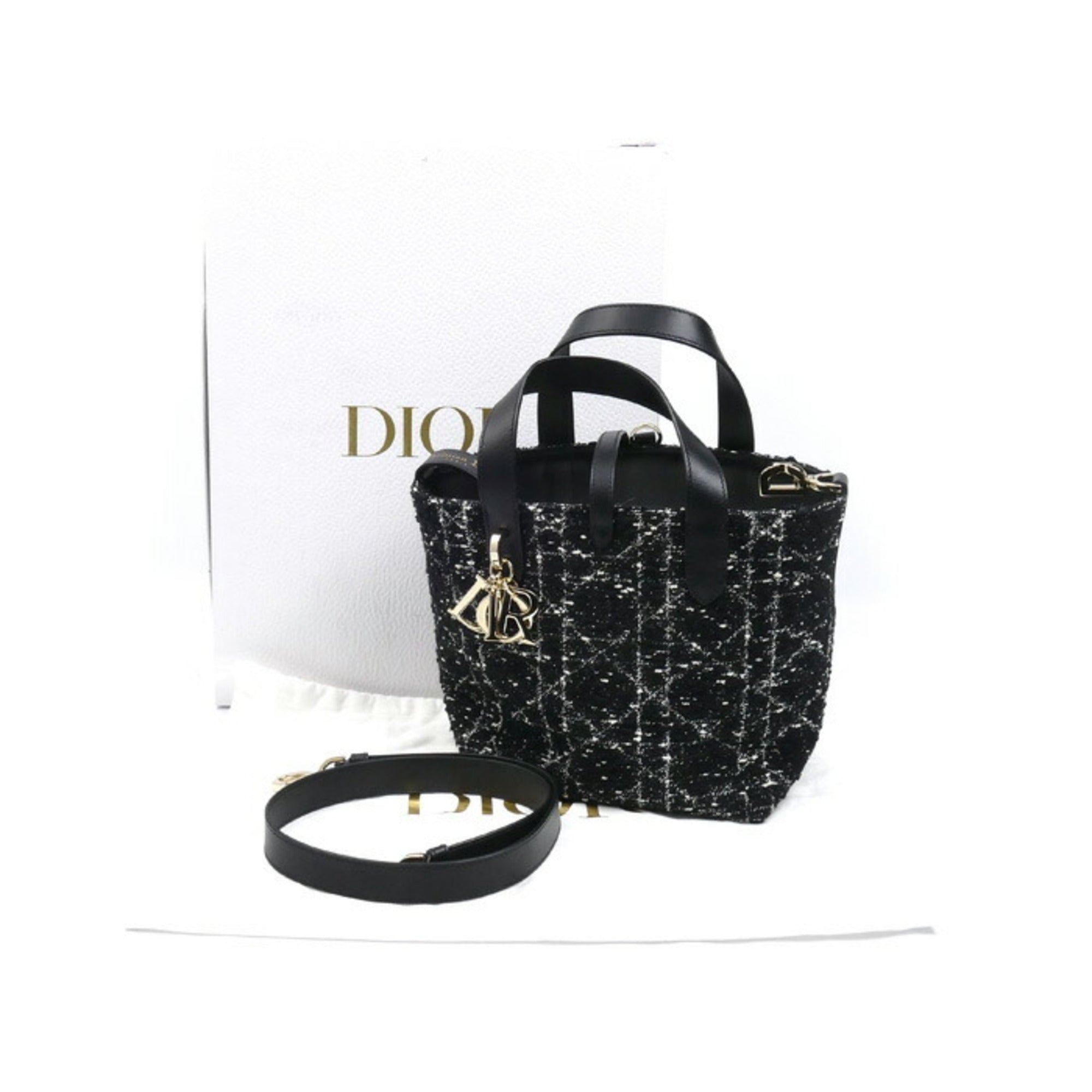 Christian Dior Black Cotton Fabric Leather Shoulder Bag Tote Bag (Pre-Owned)