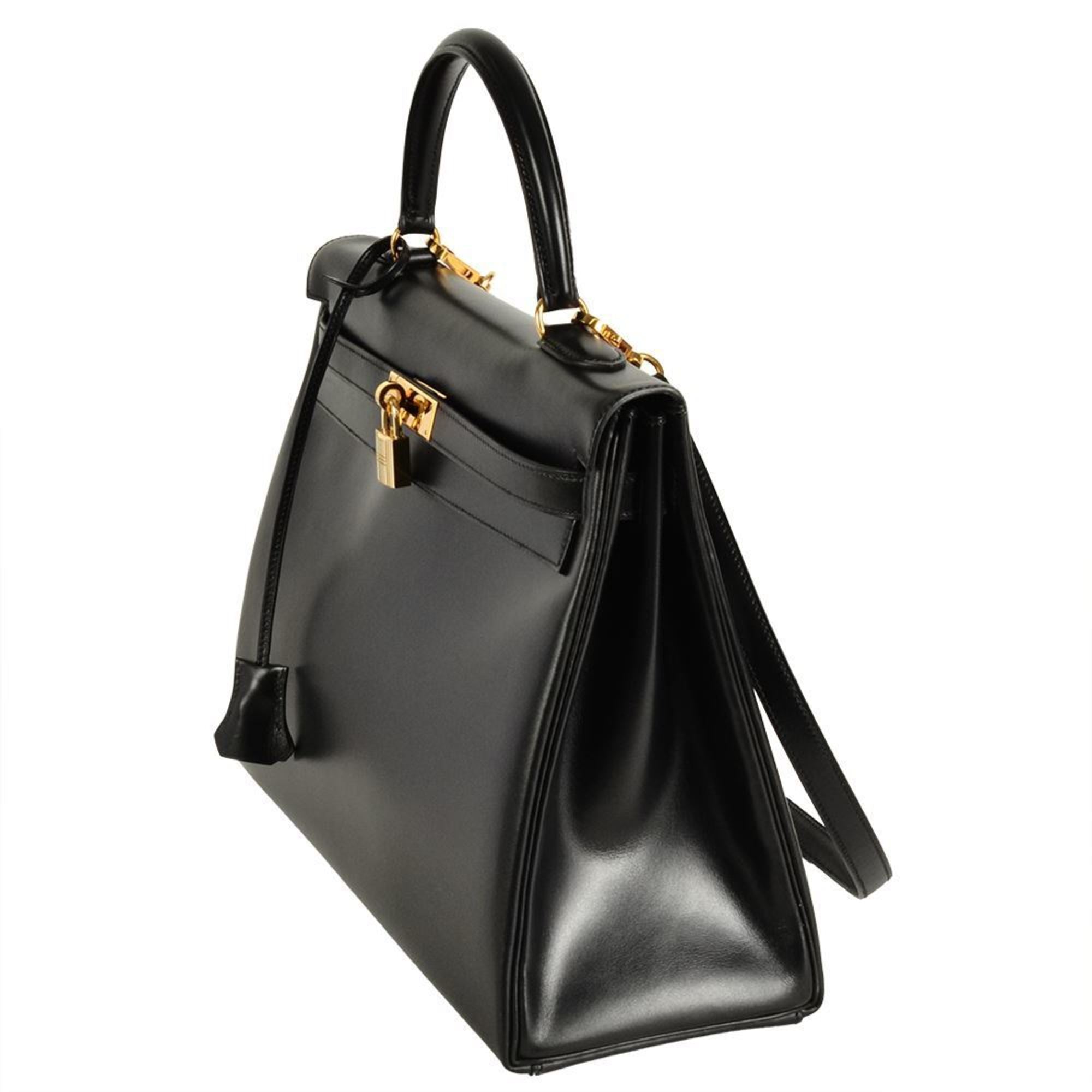 Hermes Black Box Calf Leather Handbag (Pre-Owned)
