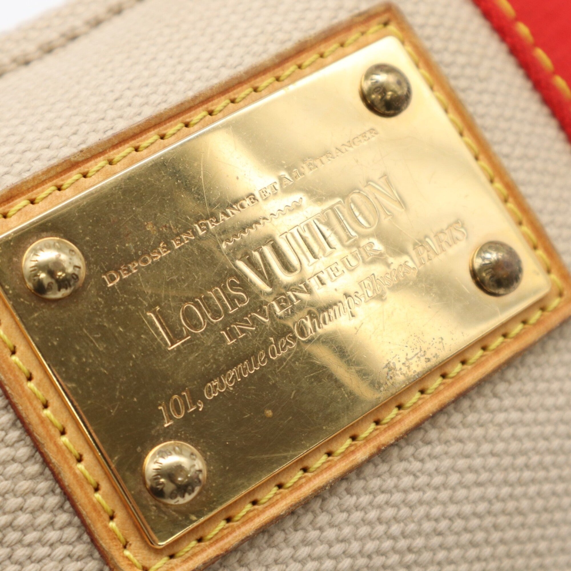 Louis Vuitton Beige Red Color Canvas Handbag (Pre-Owned)