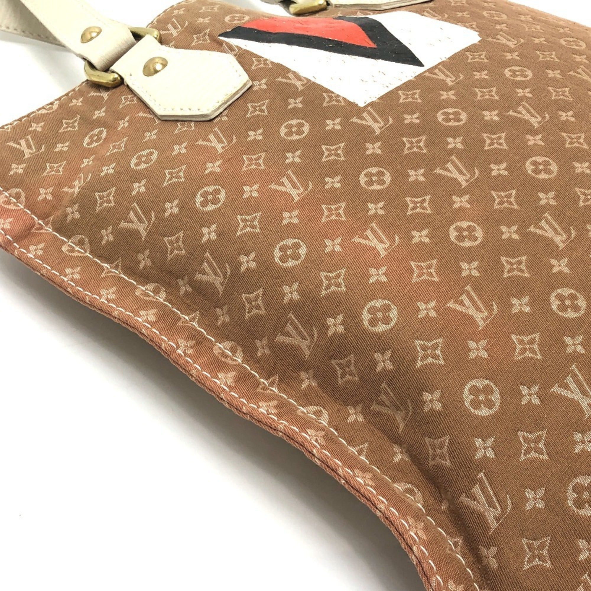 Louis Vuitton Beige Canvas Leather Shoulder Bag Tote Bag (Pre-Owned)