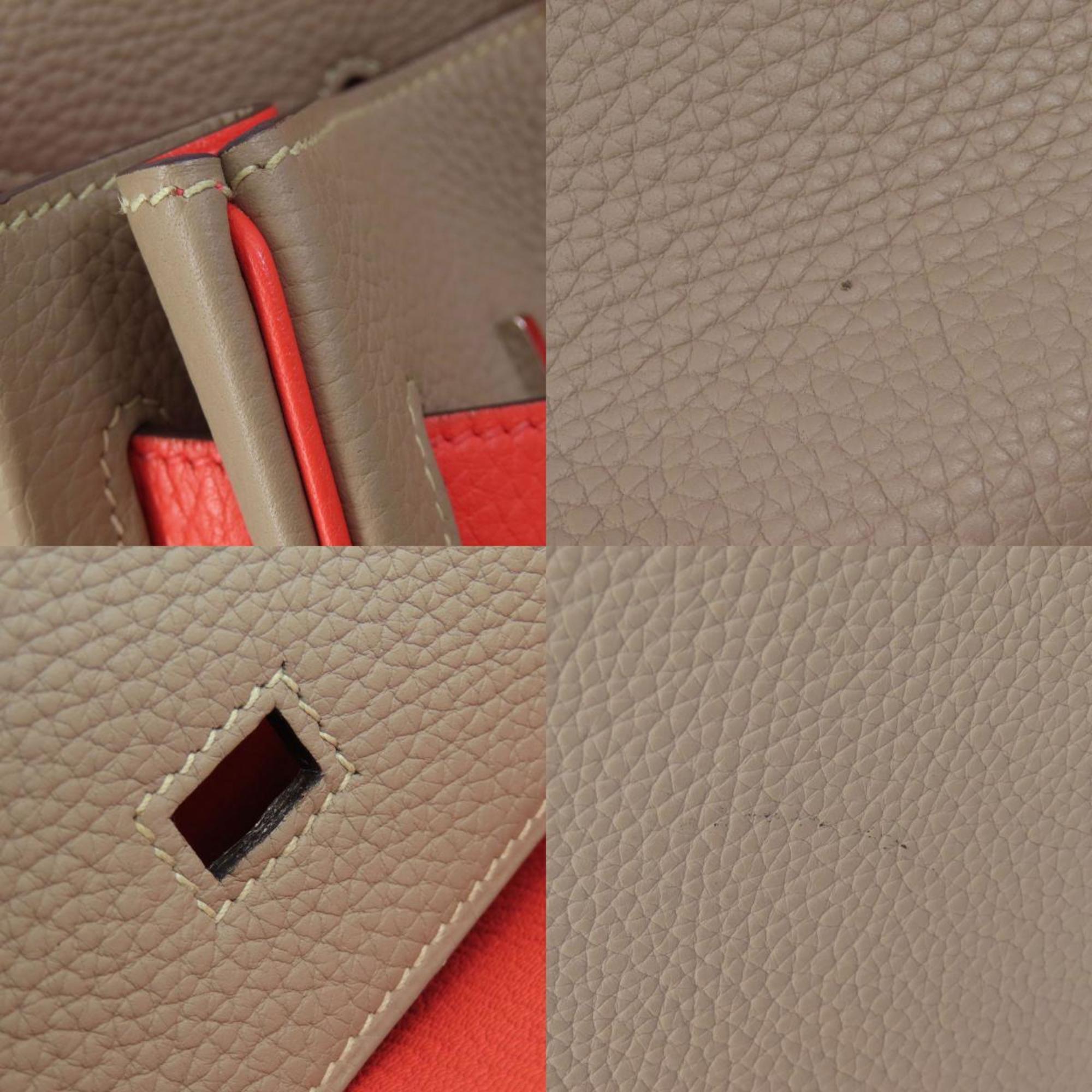 Hermes Grayish Red Color Taurillon Clemence Leather Handbag (Pre-Owned)