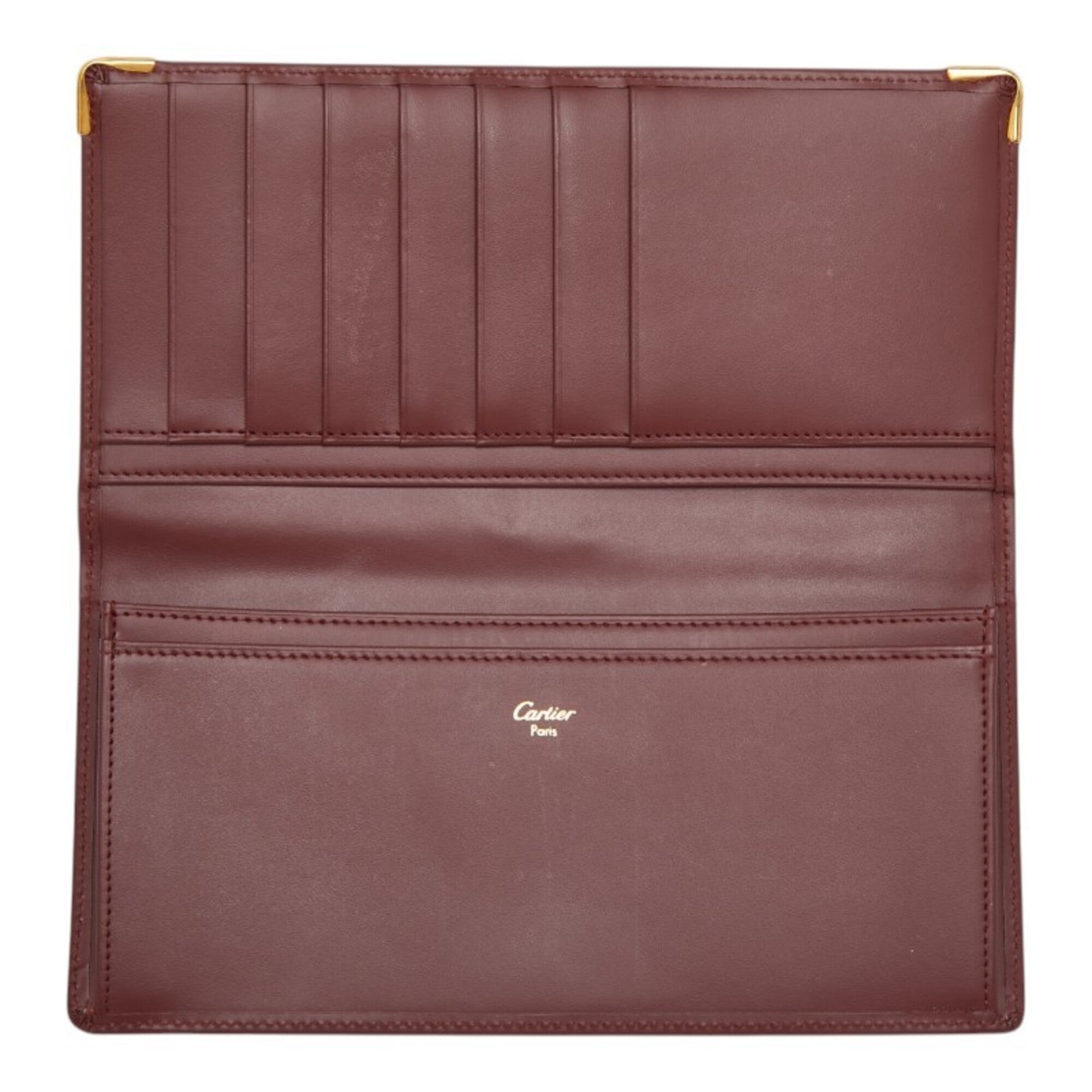 Cartier Must Bordeaux Wine Red Leather Long Wallet (Bi-Fold) (Pre-Owned)