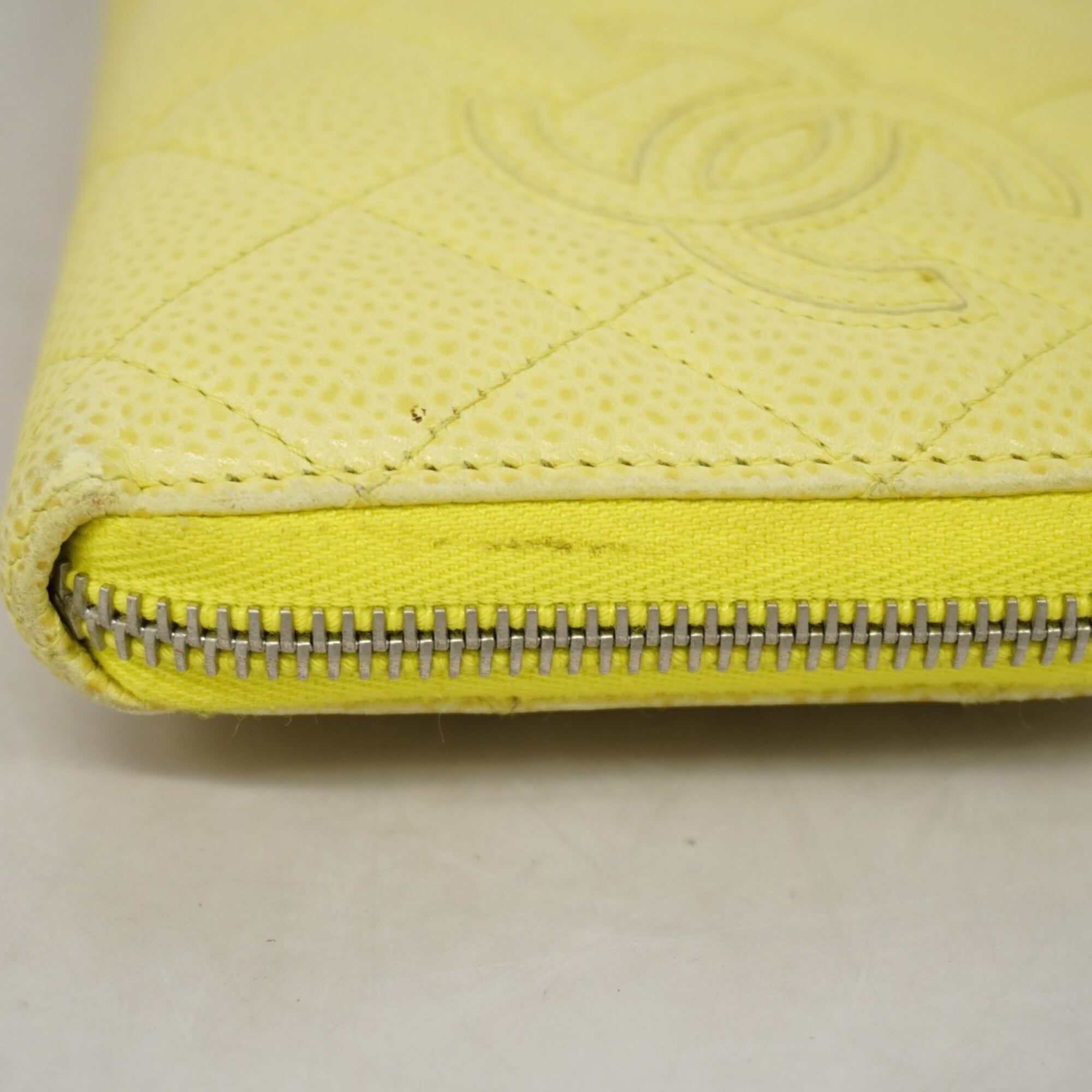 Chanel Yellow Grained Calfskin Long Wallet (Bi-Fold) (Pre-Owned)