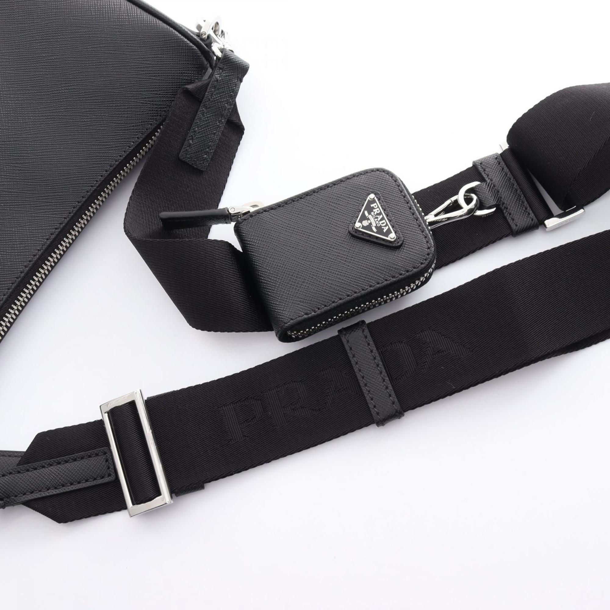 Prada Black Leather Pouch Shoulder Bag Weekend Bag (Pre-Owned)