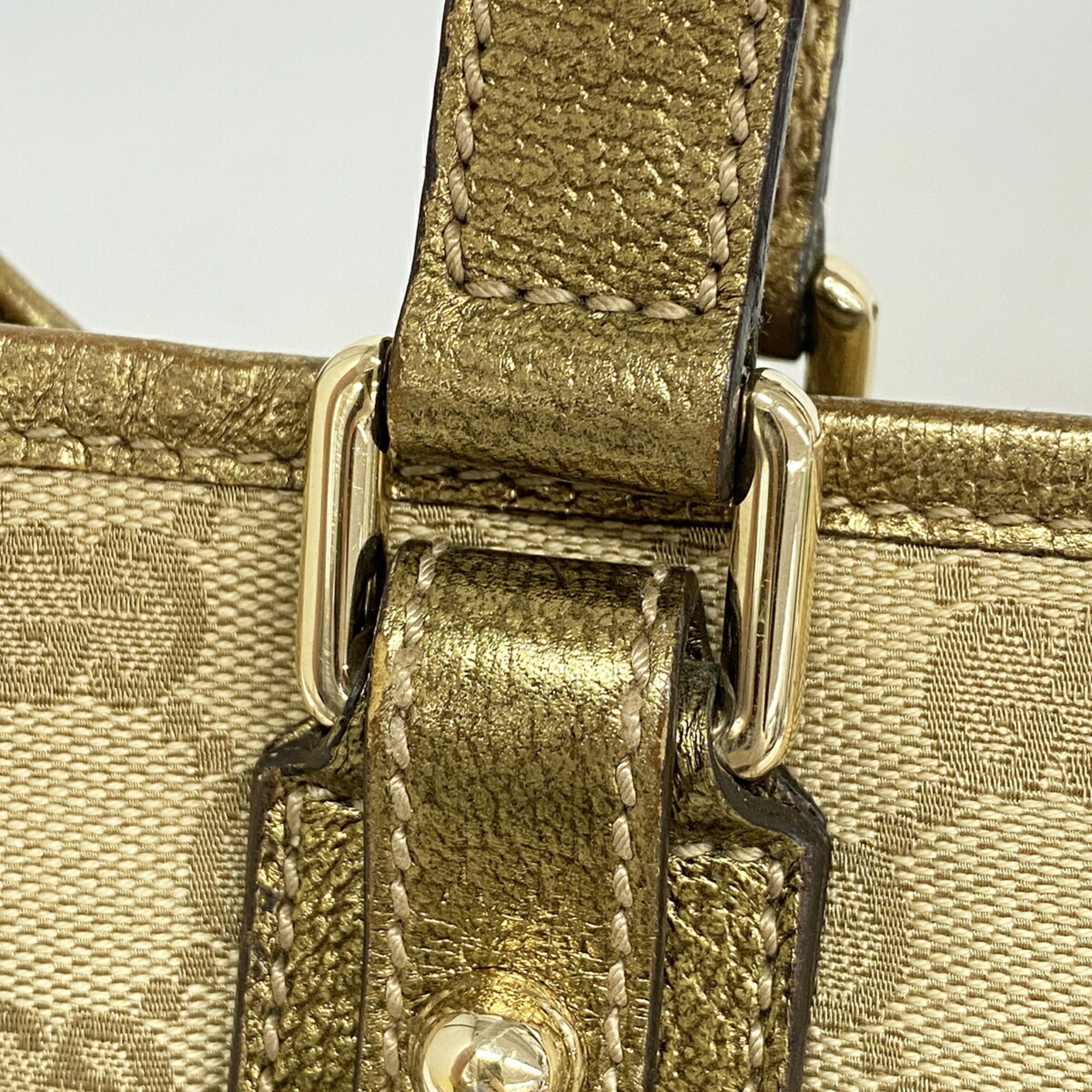 Gucci Beige Brown Canvas Handbag (Pre-Owned)
