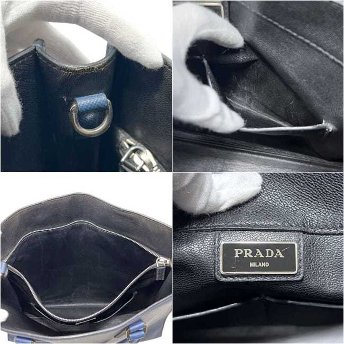 Prada Saffiano Blue Saffiano Leather Tote Bag (Pre-Owned)