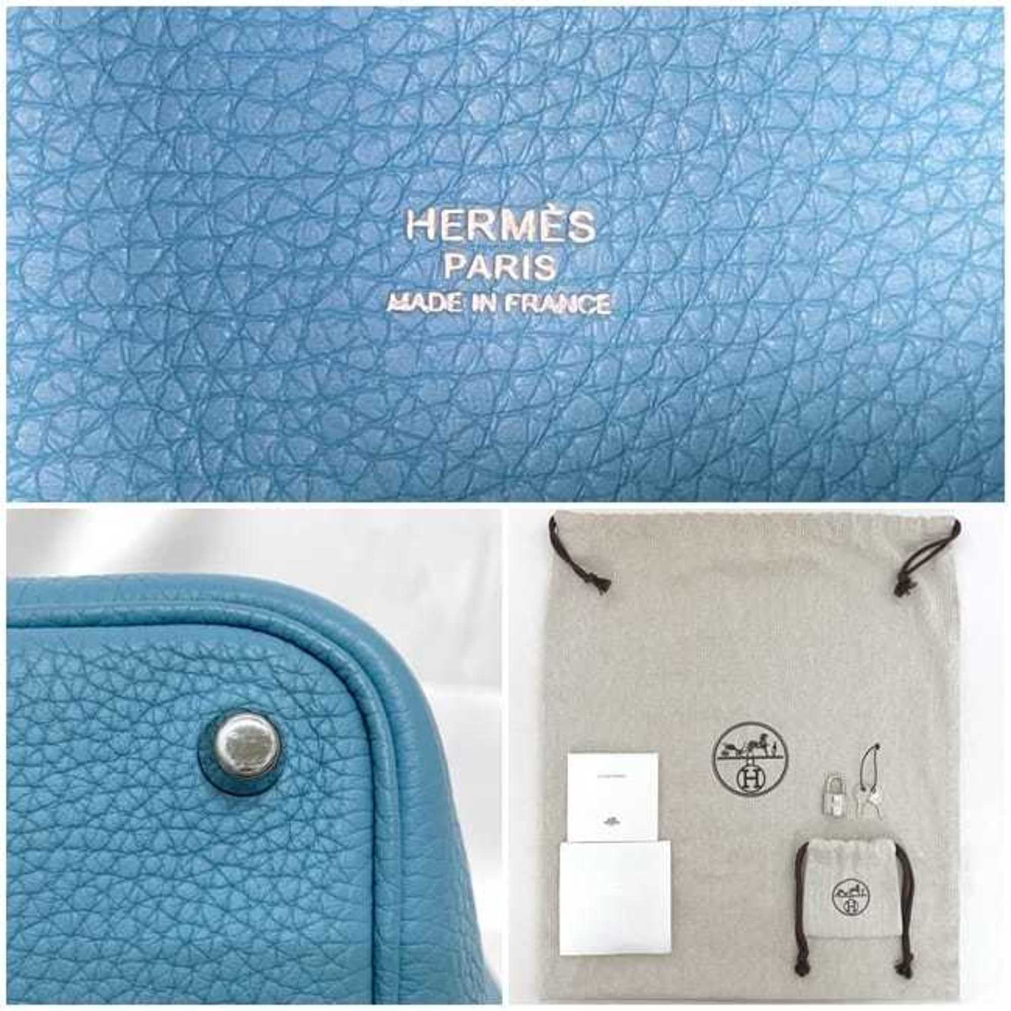 Hermes Blue Jean Light Blue Leather Taurillon Clemence Leather Handbag (Pre-Owned)