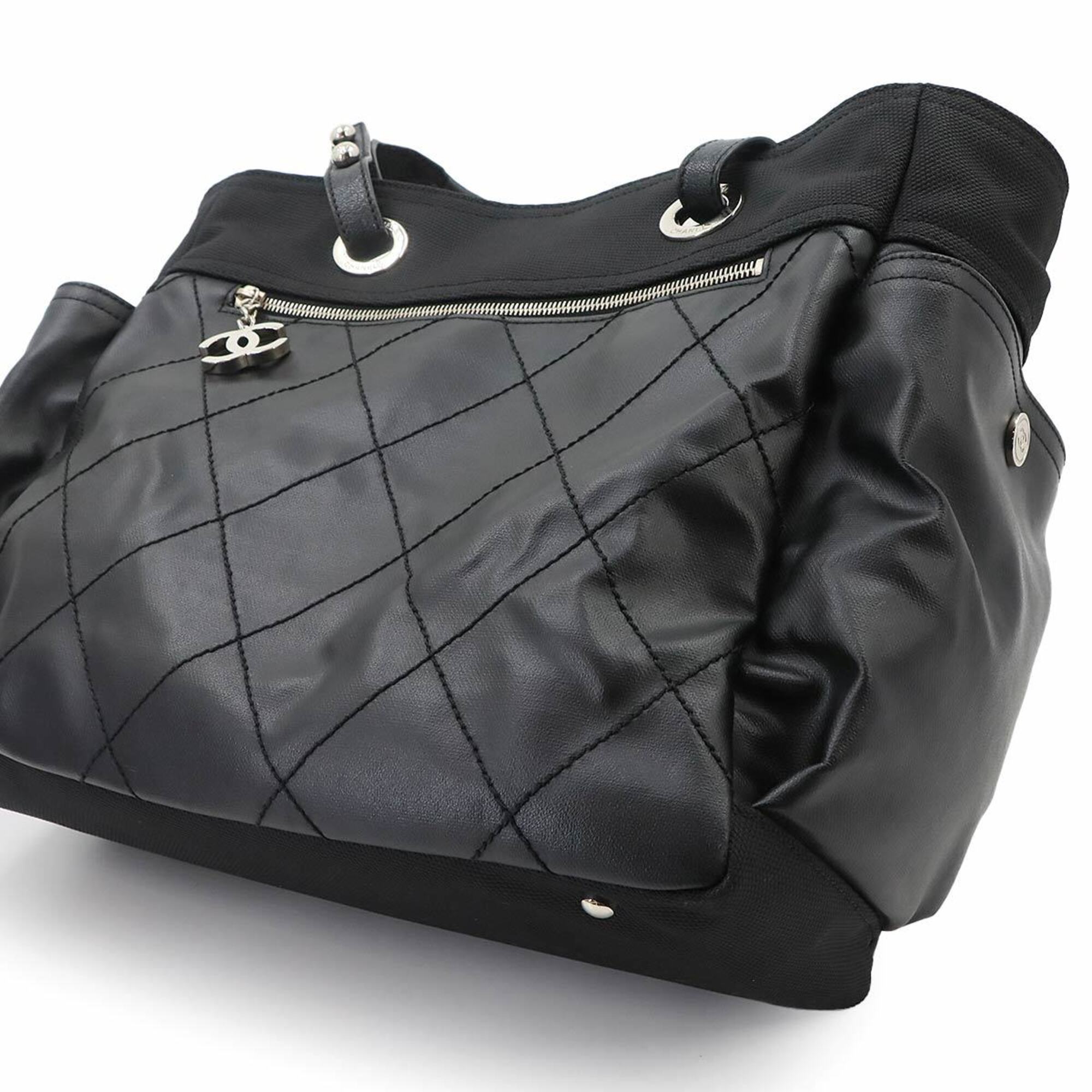 Chanel Black Nylon Pvc Leather Handbag Tote Bag (Pre-Owned)