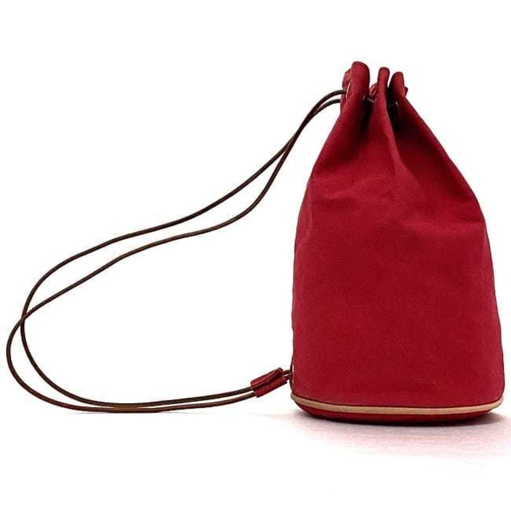 Hermes Red Color Cotton Canvas Leather Backpack (Pre-Owned)