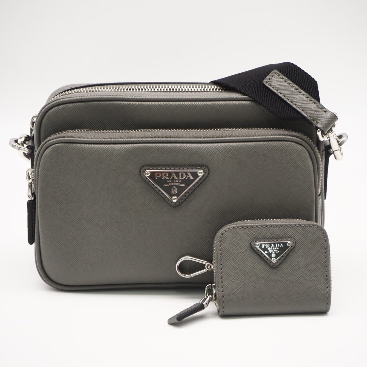 Prada Saffiano Gray Saffiano Shoulder Bag (Pre-Owned)
