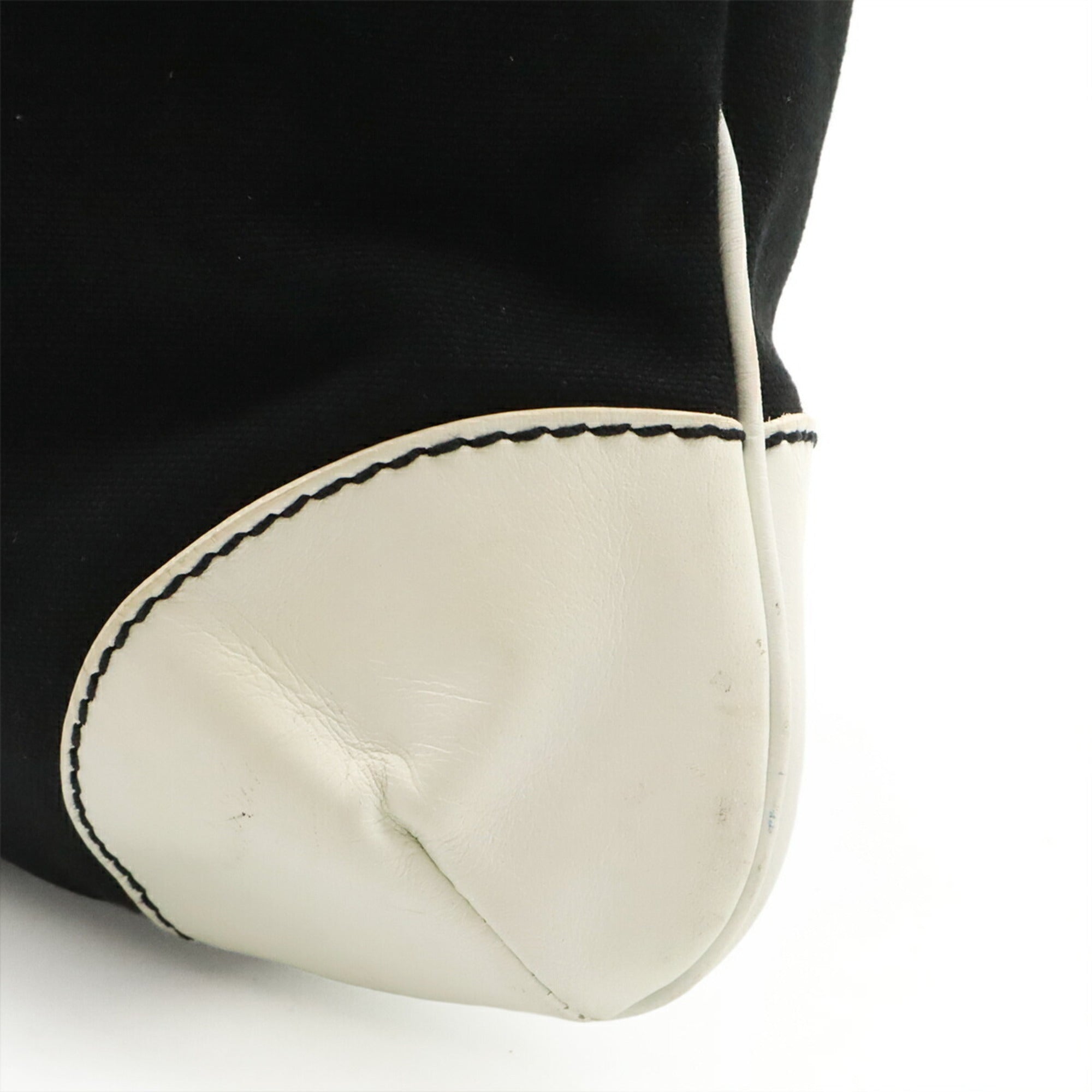 Chanel Black White Canvas Leather Handbag Shoulder Bag Tote Bag (Pre-Owned)