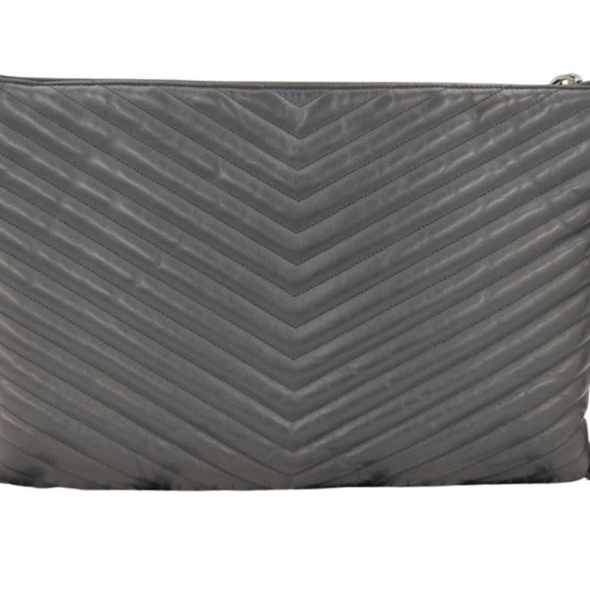Yves Saint Laurent Gray Leather Clutch Bag (Pre-Owned)