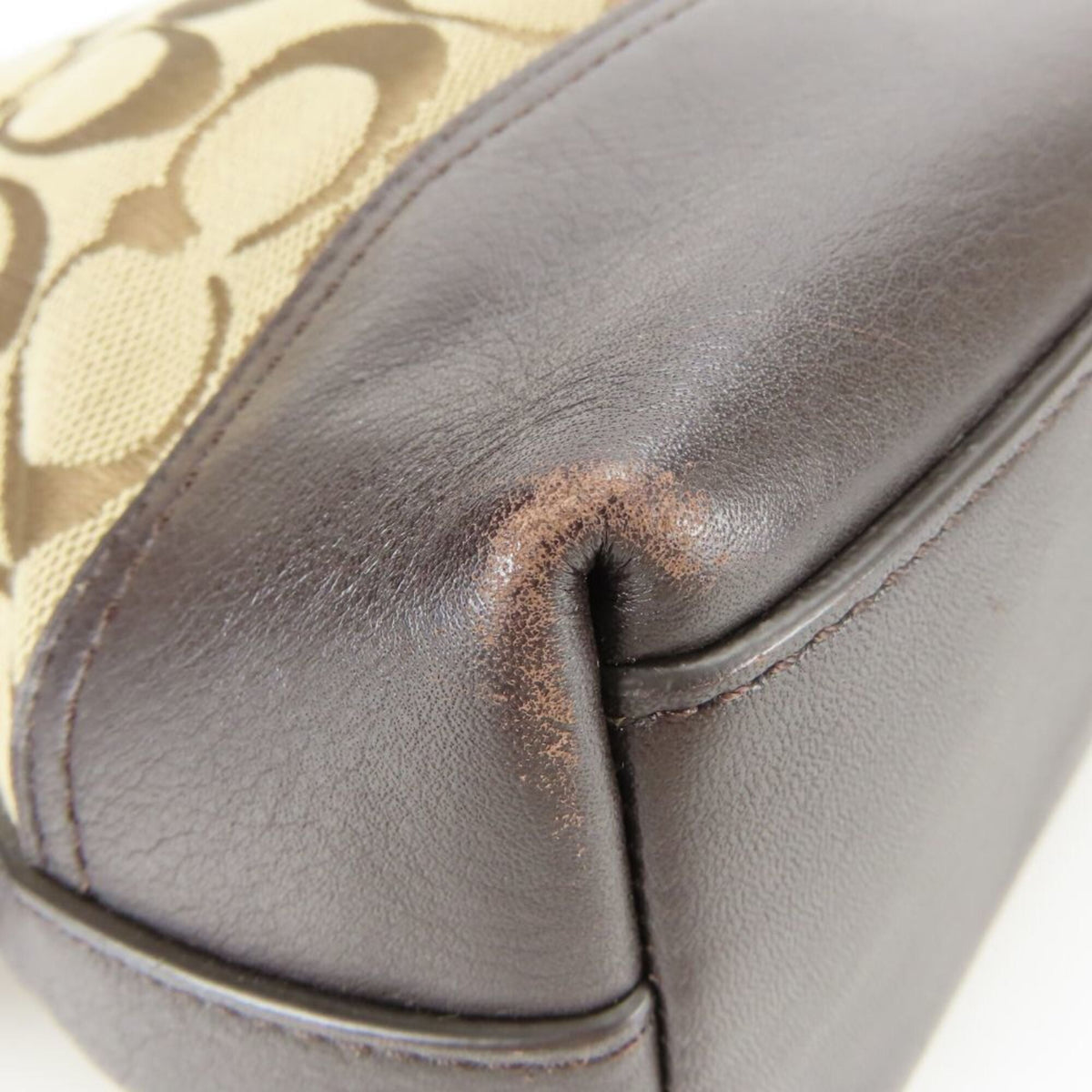 Coach Signature Beige Dark Brown Canvas Leather Shoulder Bag (Pre-Owned)