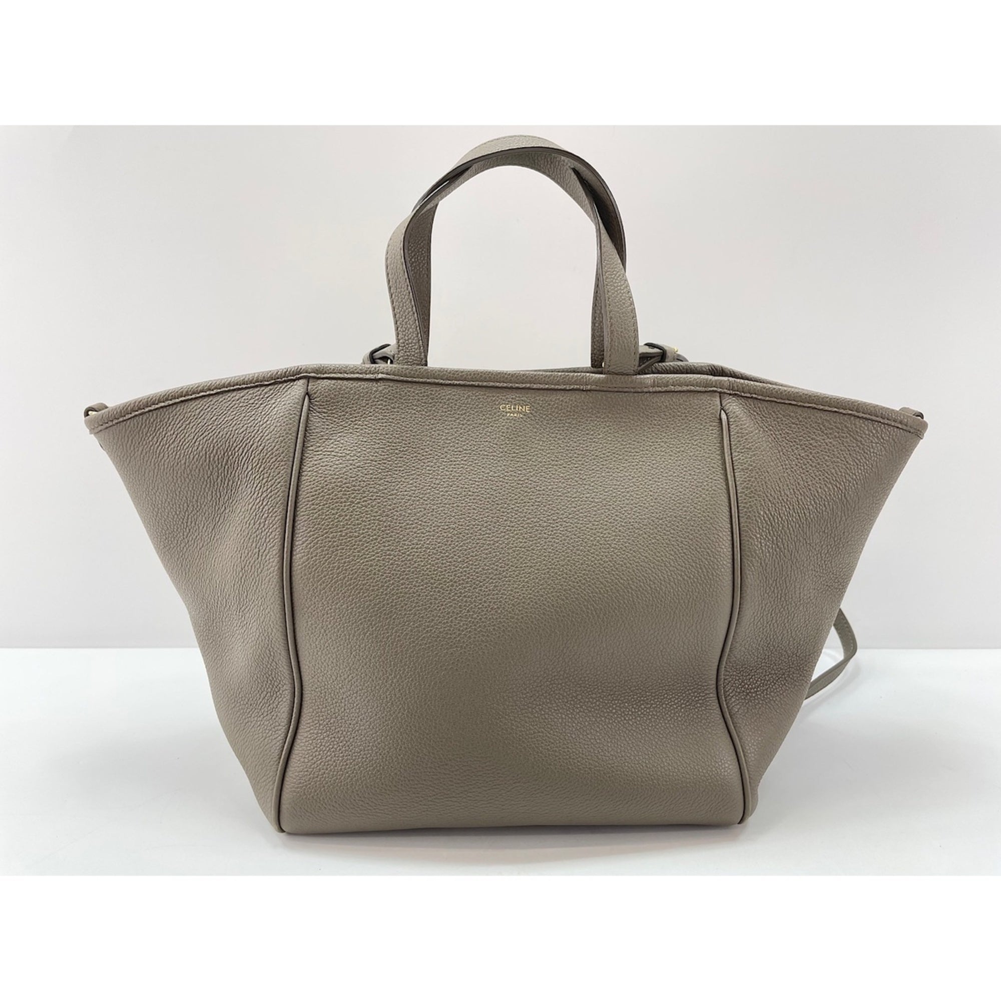Celine Cabas Gray Leather Shoulder Bag (Pre-Owned)