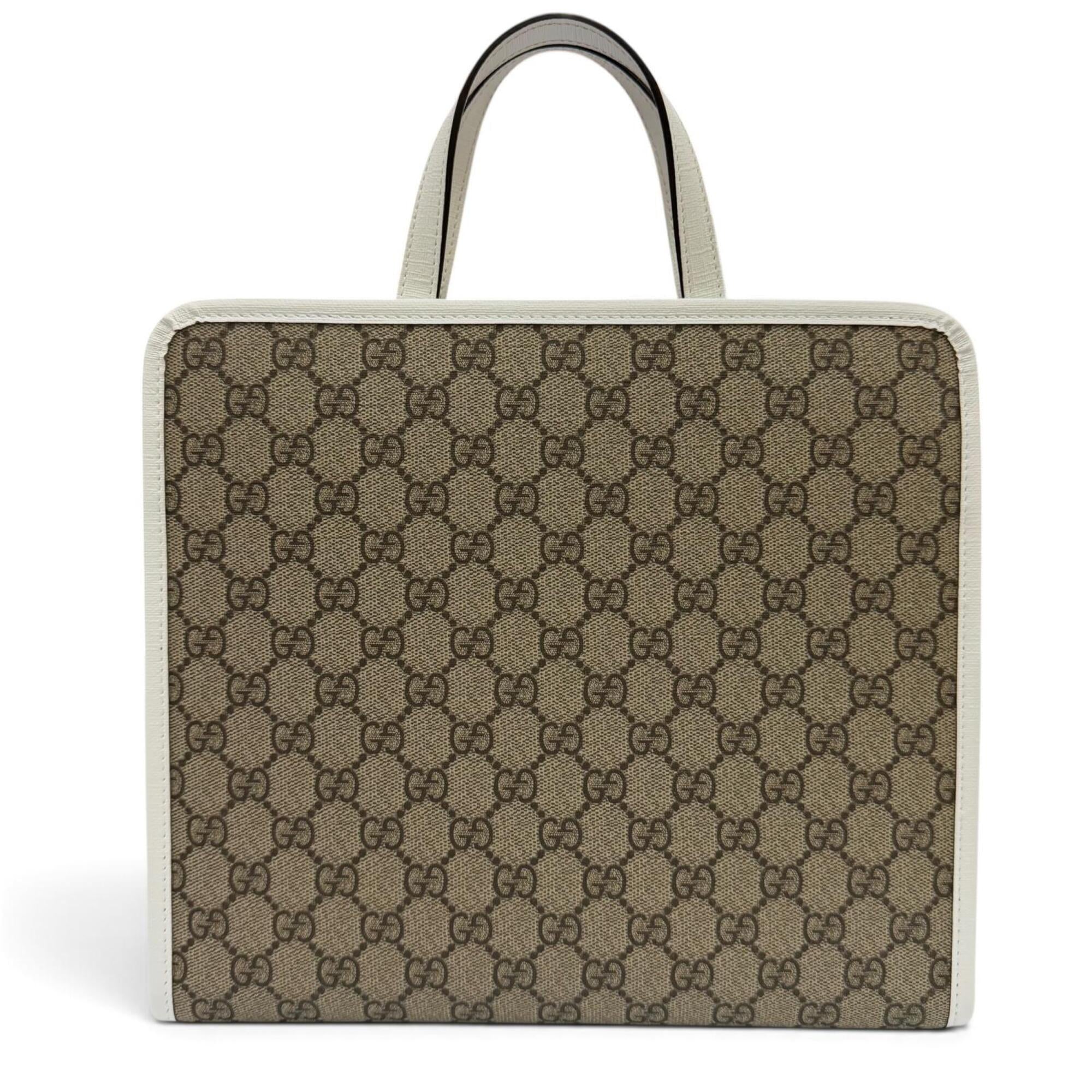 Gucci Beige Red Color White Gg Supreme Handbag Tote Bag (Pre-Owned)