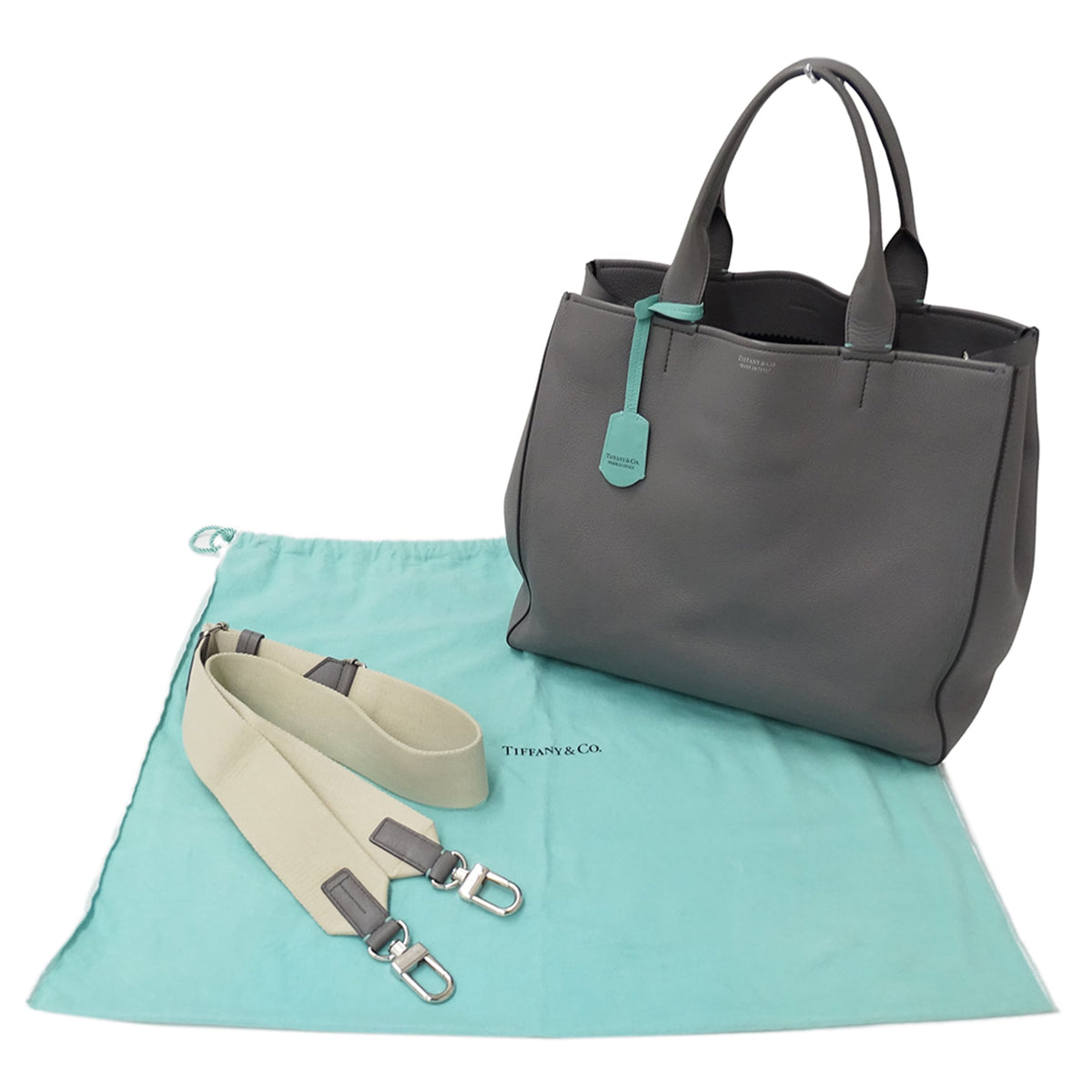 Tiffany Gray Leather Handbag Shoulder Bag (Pre-Owned)