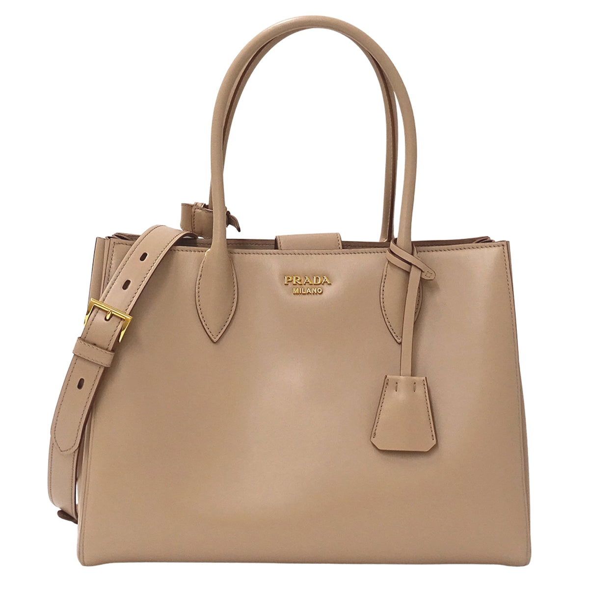Prada Pink Beige Leather Shoulder Bag Tote Bag (Pre-Owned)