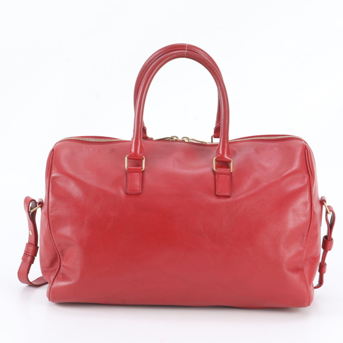 Saint Laurent Red Color Leather Boston Bag Crossbody Bag Handbag Shoulder Bag Tote Bag (Pre-Owned)
