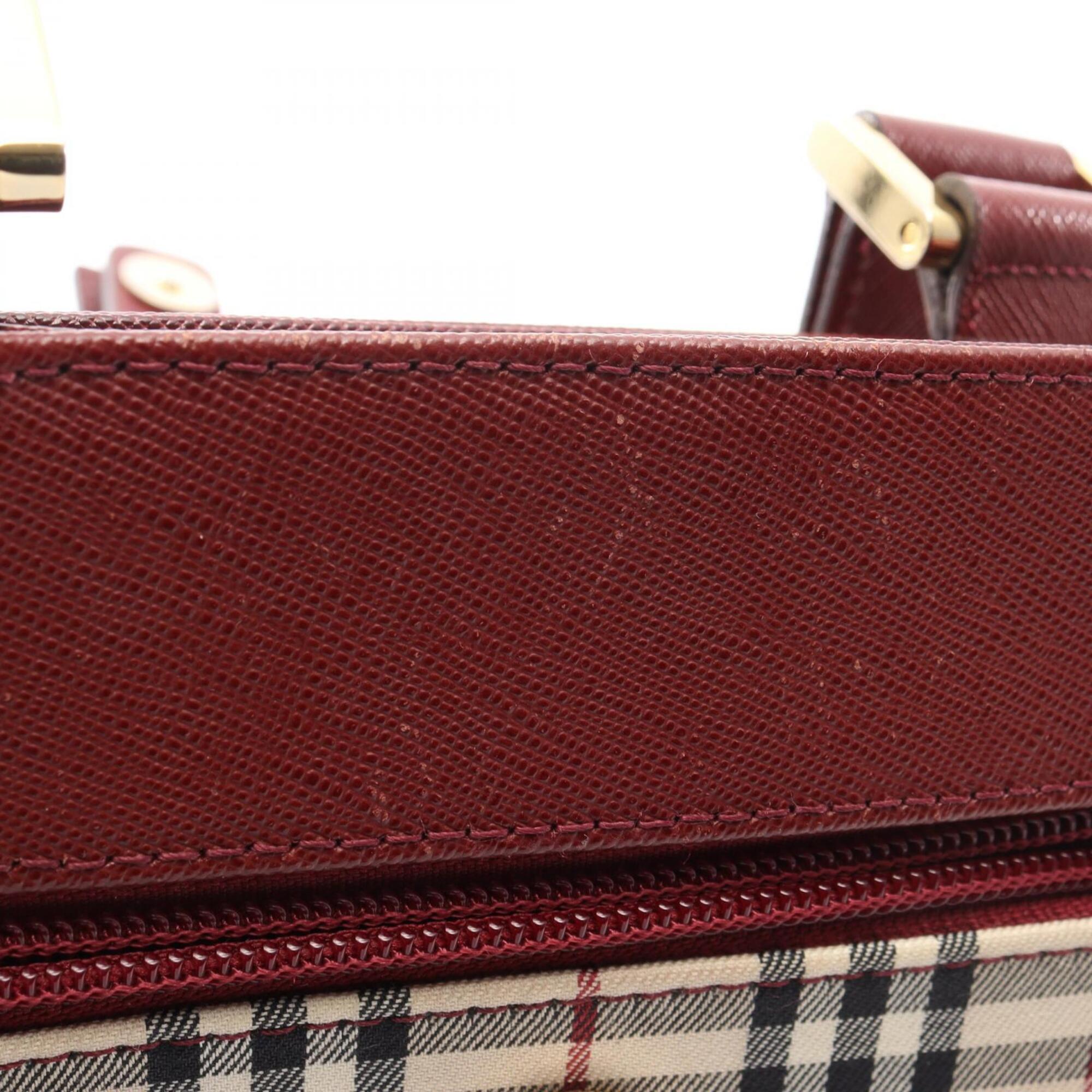 Burberry Beige Bordeaux Multi-Color Canvas Leather Handbag Shoulder Bag (Pre-Owned)