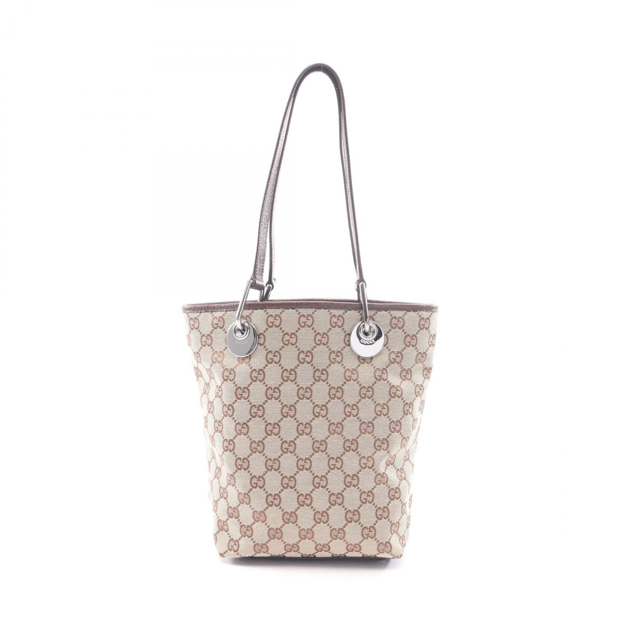 Gucci Beige Brown Canvas Leather Handbag Tote Bag (Pre-Owned)