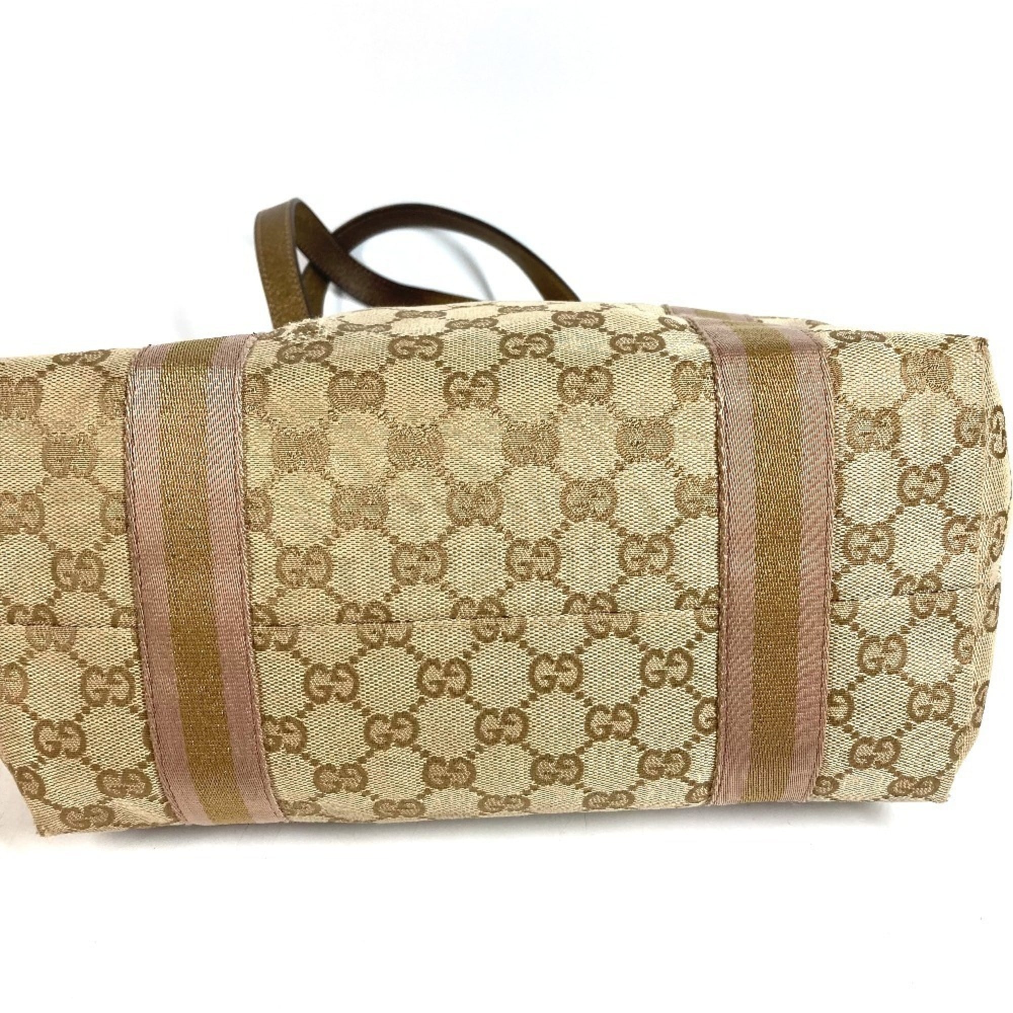 Gucci Beige Gg Canvas Leather Shoulder Bag Tote Bag (Pre-Owned)