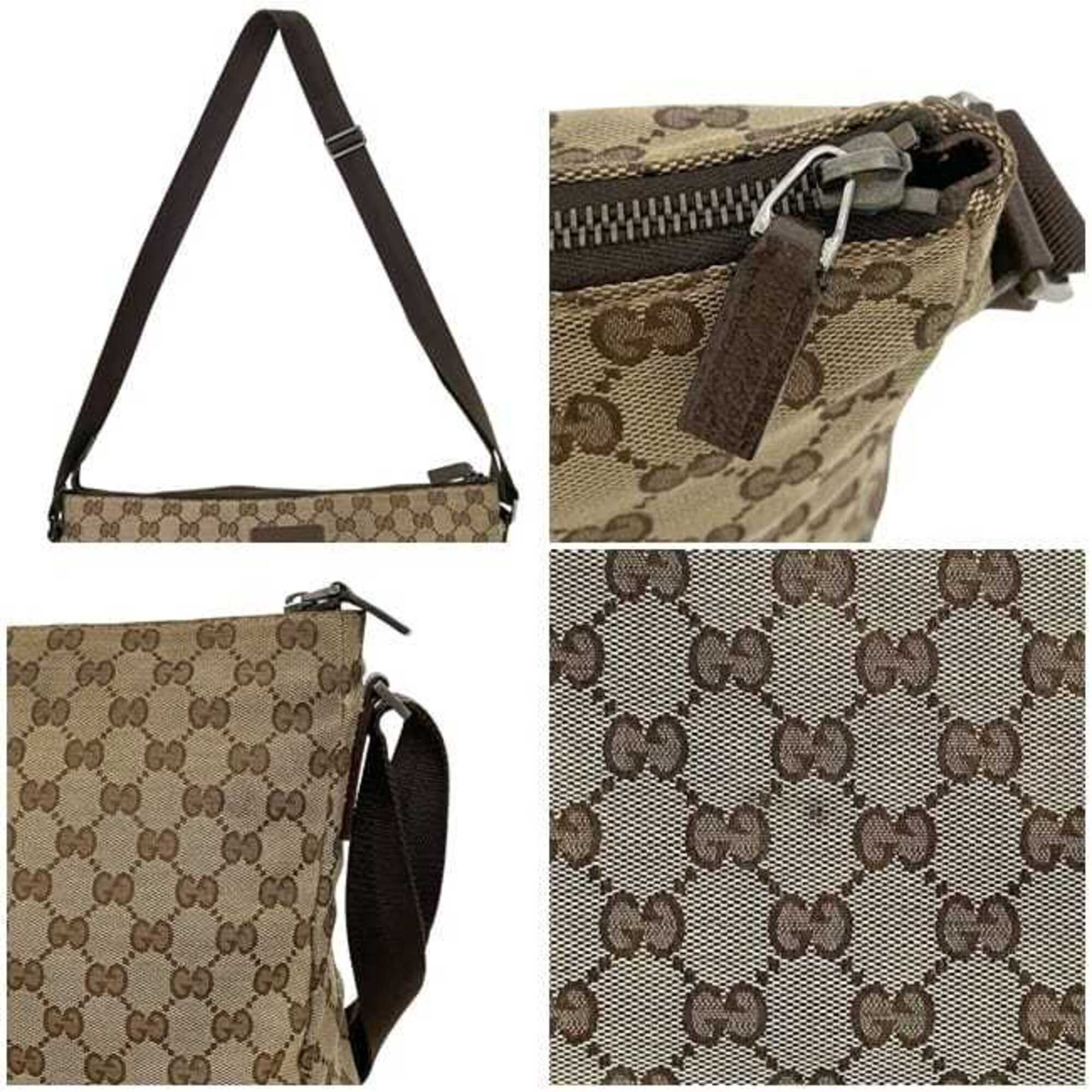 Gucci Beige Brown Gg Canvas Leather Shoulder Bag (Pre-Owned)