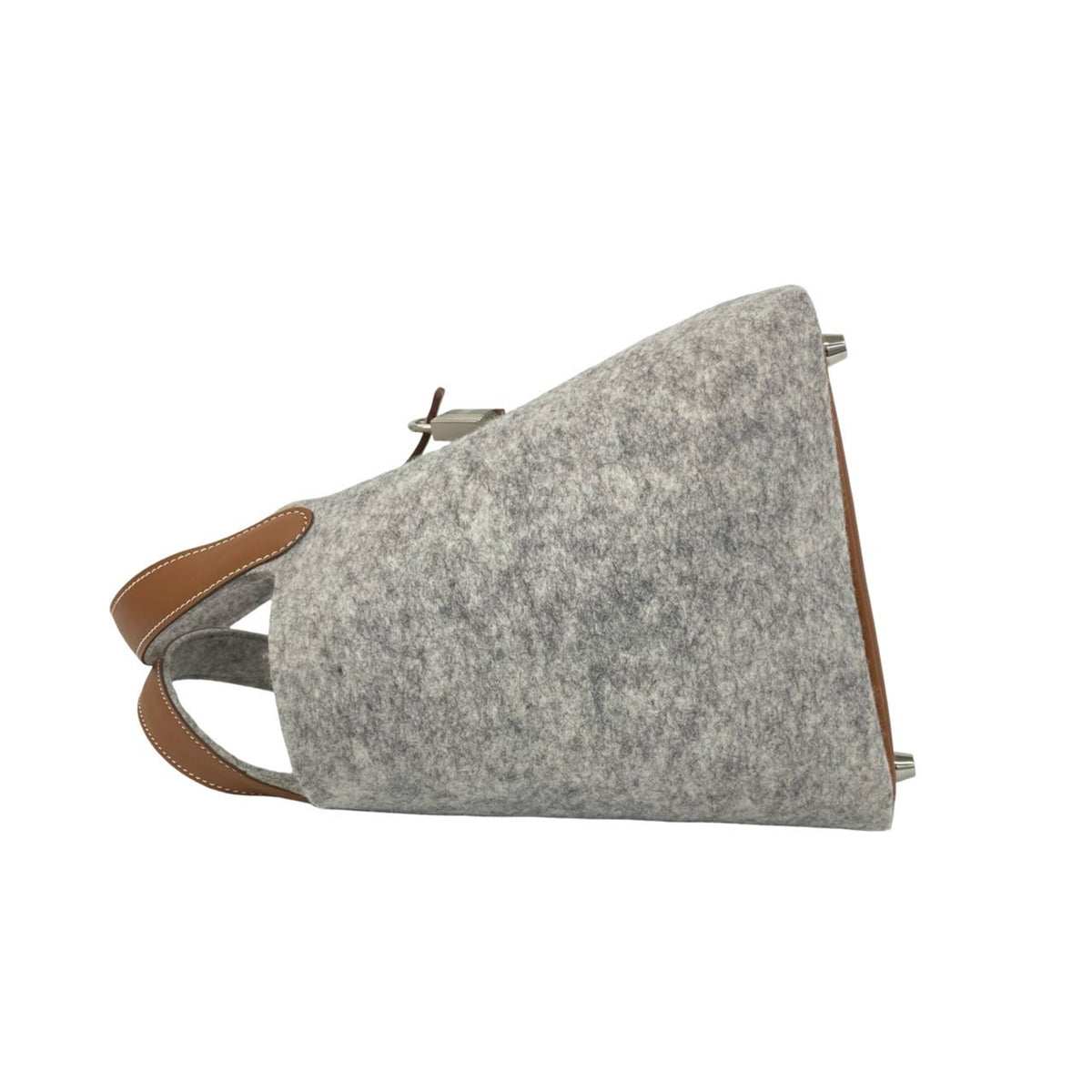 Hermes Brown Gray Felt Swift Leather Handbag (Pre-Owned)