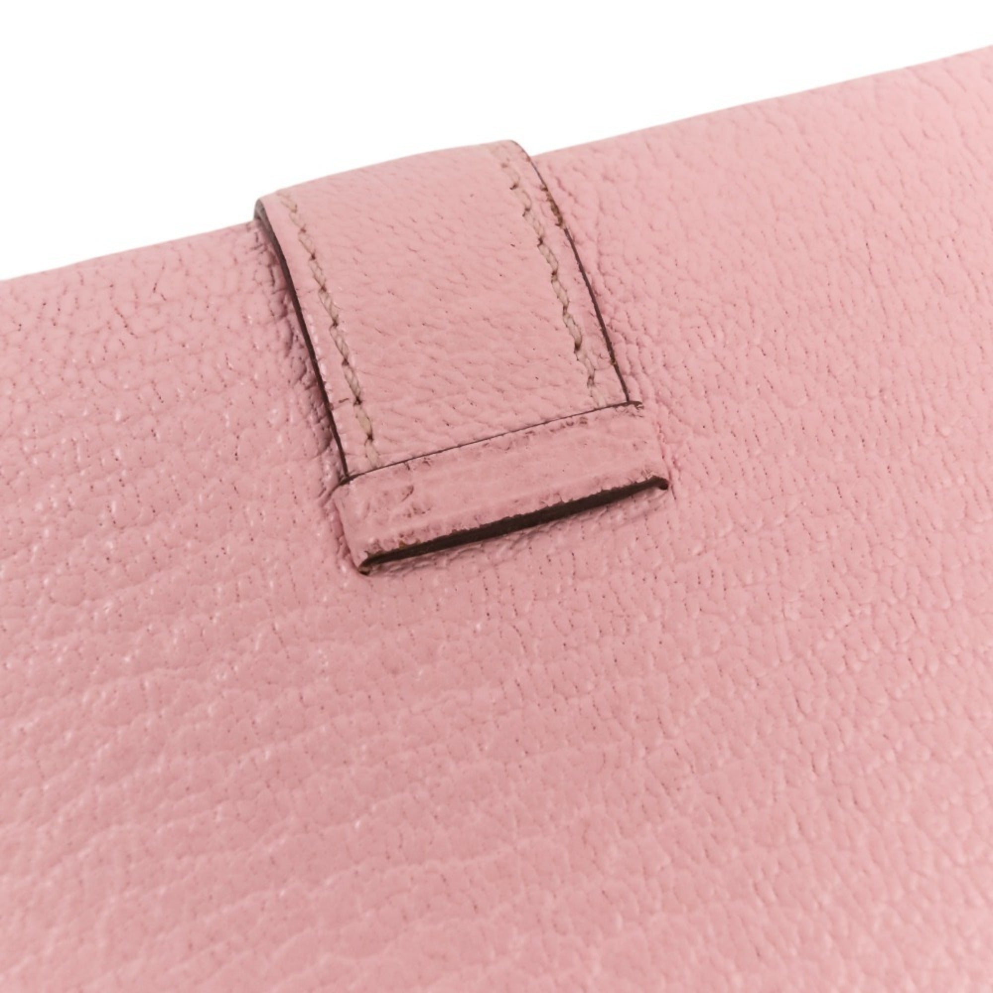 Hermes Black Pink Rose Sakura Chevre Leather Wallet (Tri-Fold) (Pre-Owned)