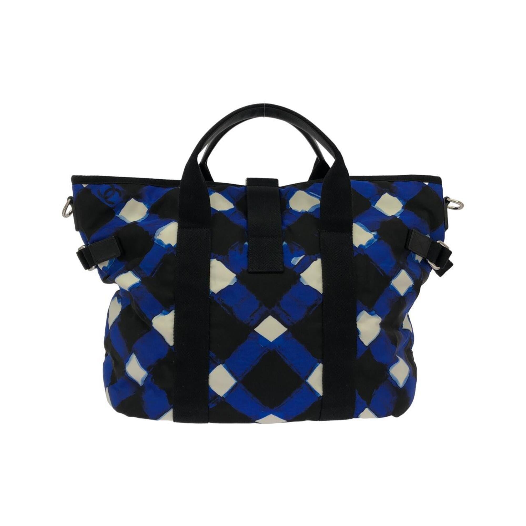 Chanel Black Blue White Nylon Handbag (Pre-Owned)