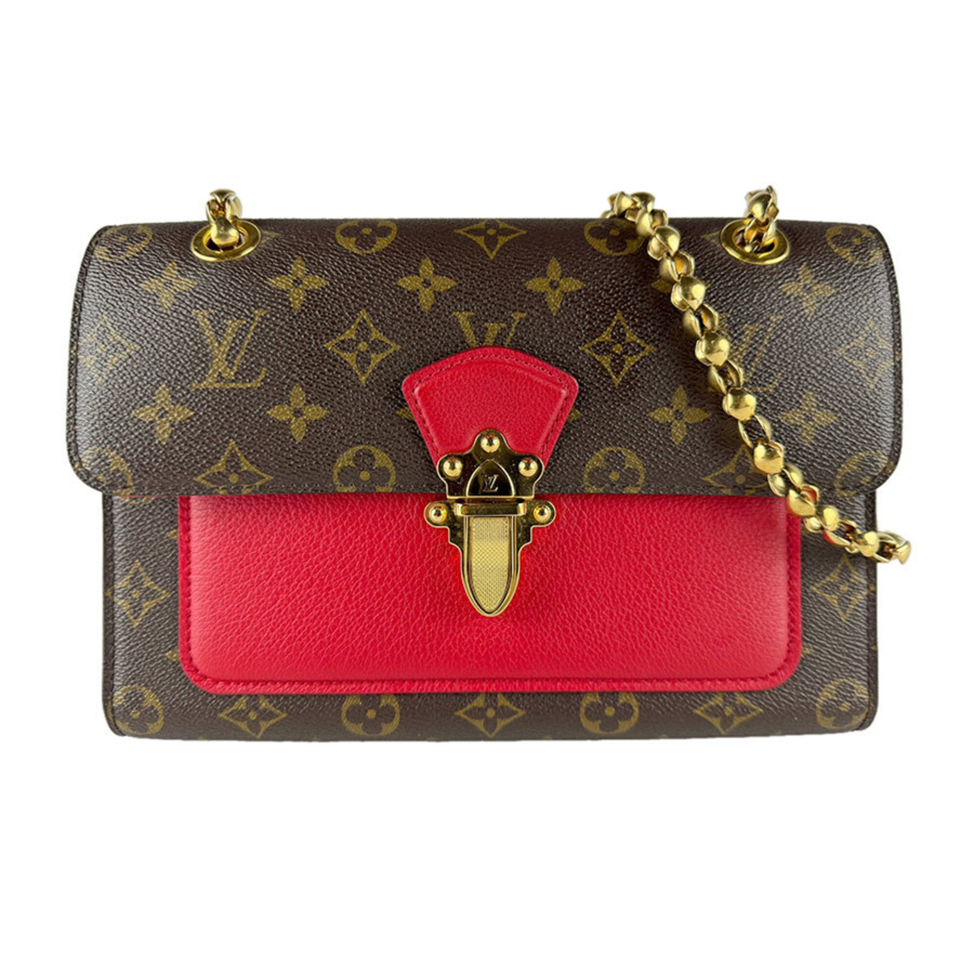 Louis Vuitton Brown Monogram Red Color Monogram Leather Shoulder Bag (Pre-Owned)