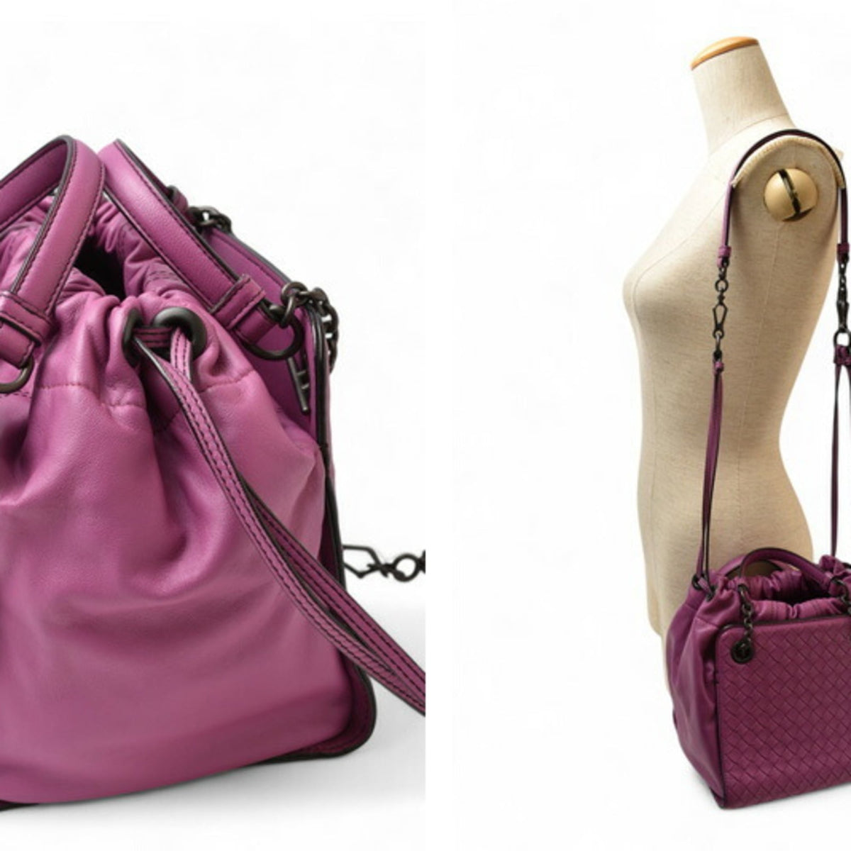 Bottega Veneta Purple Leather Handbag Shoulder Bag (Pre-Owned)