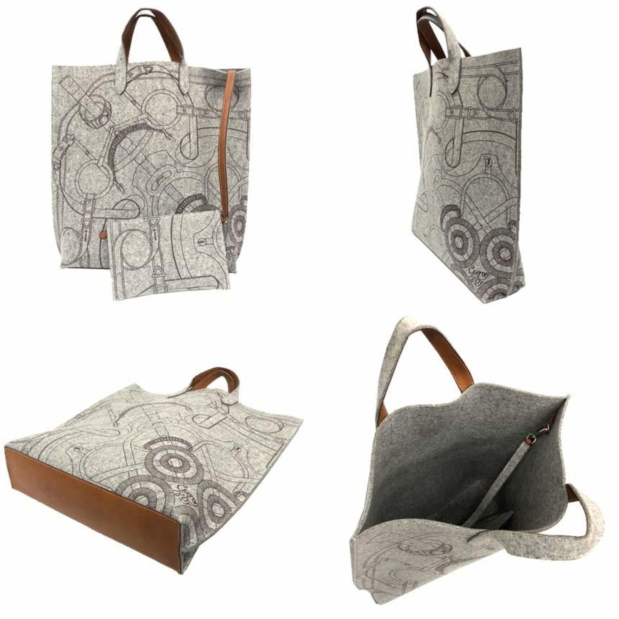 Hermes Gray Felt Leather Tote Bag (Pre-Owned)