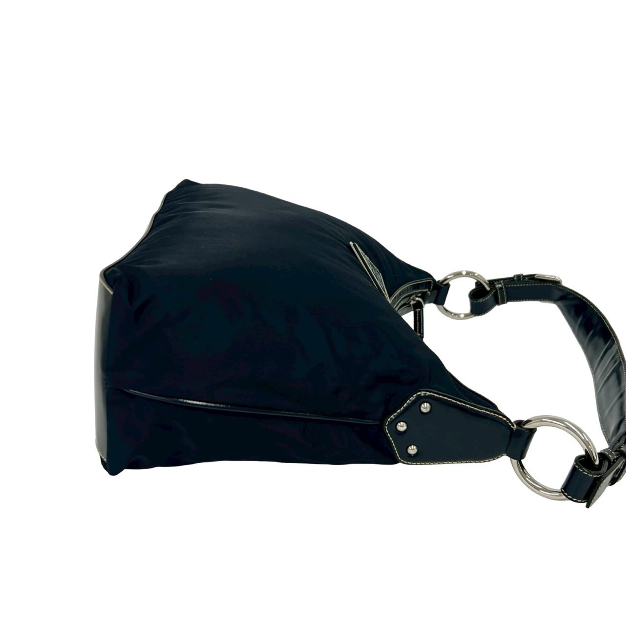 Prada Navy Nylon Leather Shoulder Bag Tote Bag (Pre-Owned)