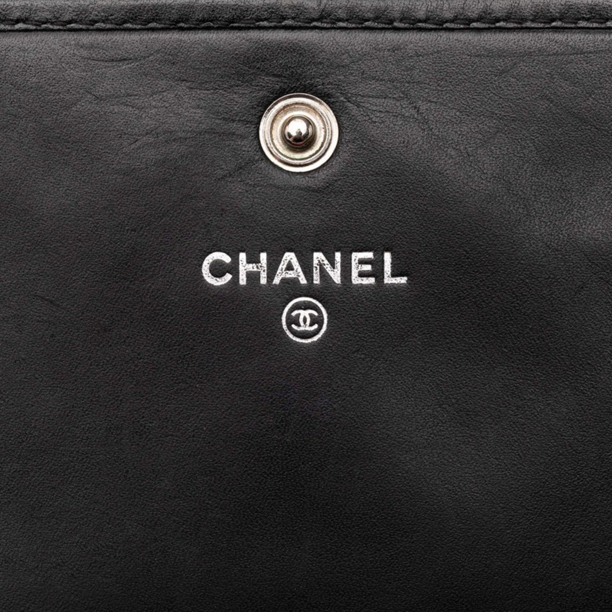 Chanel Black Pink Leather Long Wallet (Bi-Fold) (Pre-Owned)