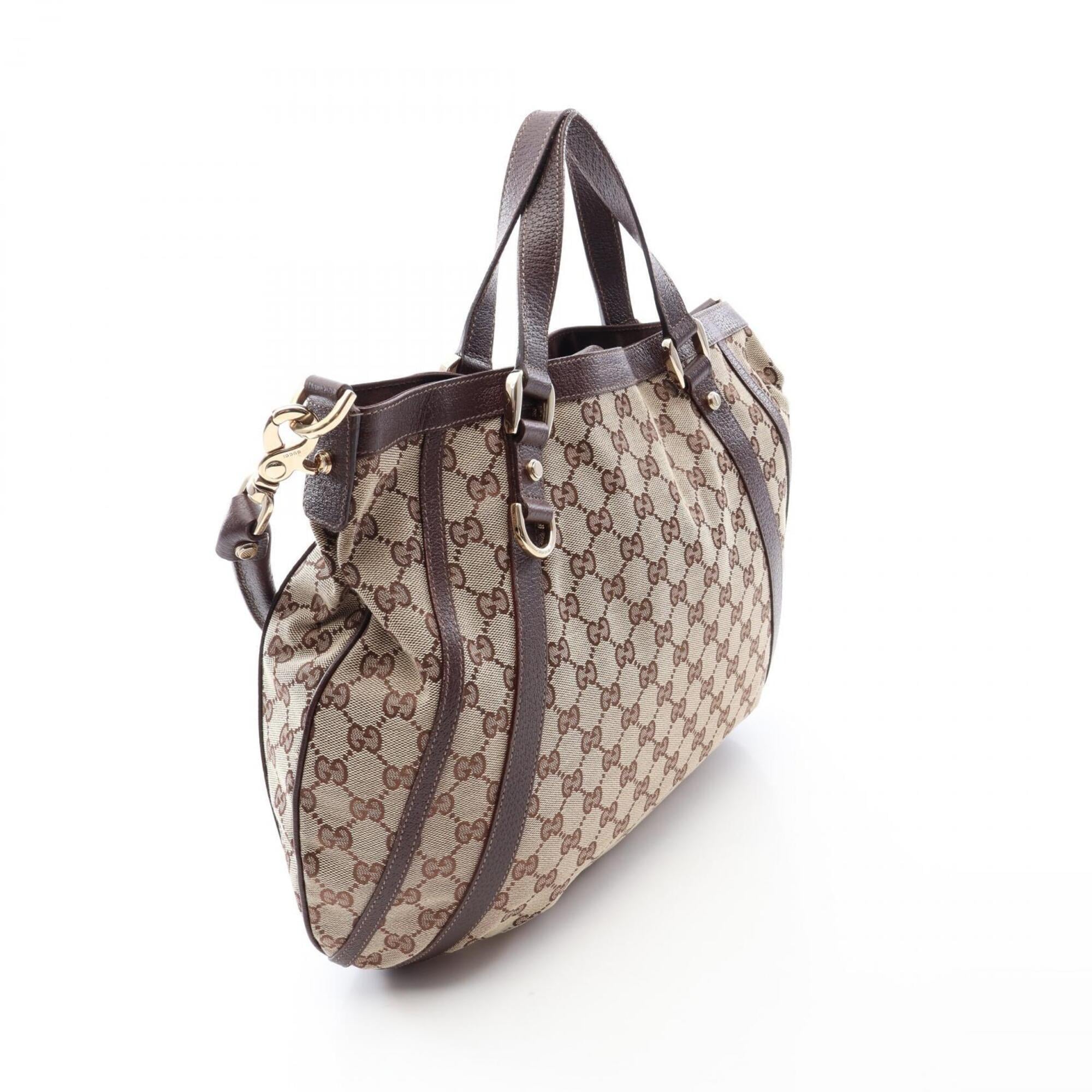 Gucci Beige Brown Gg Canvas Leather Handbag Tote Bag (Pre-Owned)