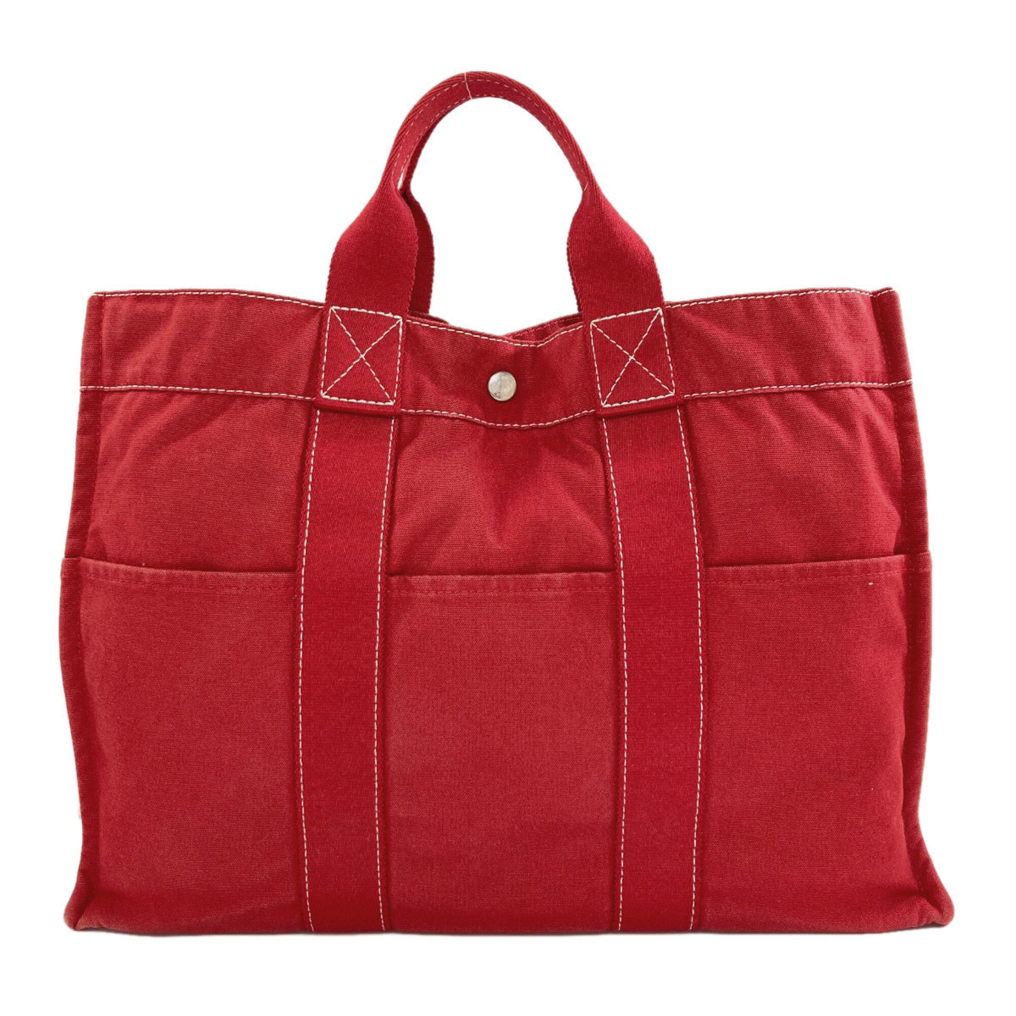 Hermes Deauville Red Color Canvas Handbag (Pre-Owned)