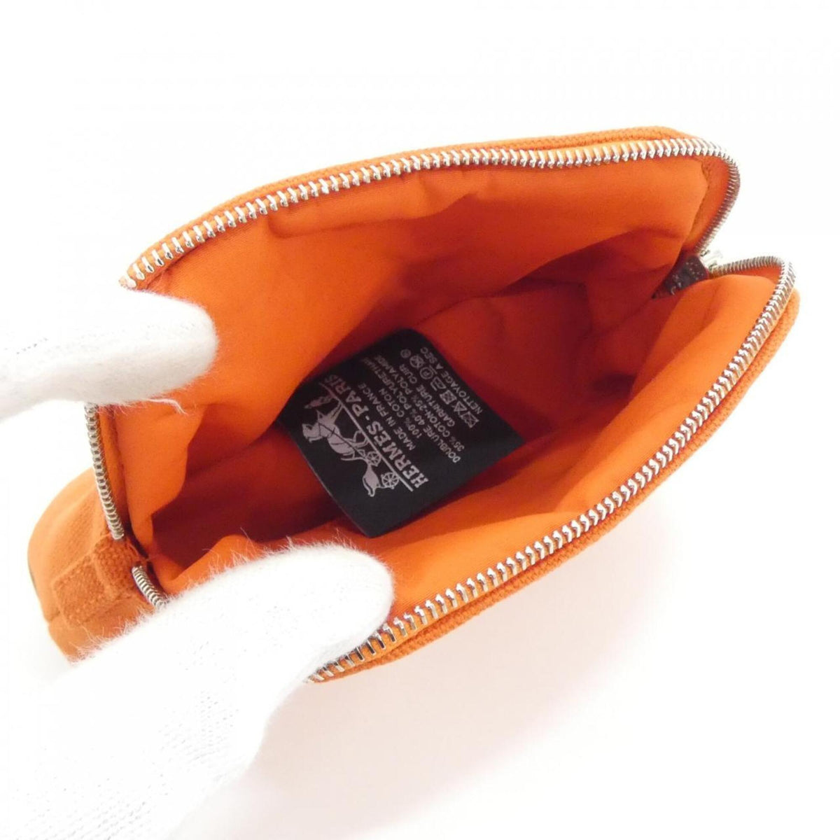 Hermes Feu Orange Canvas Handbag Pouch (Pre-Owned)