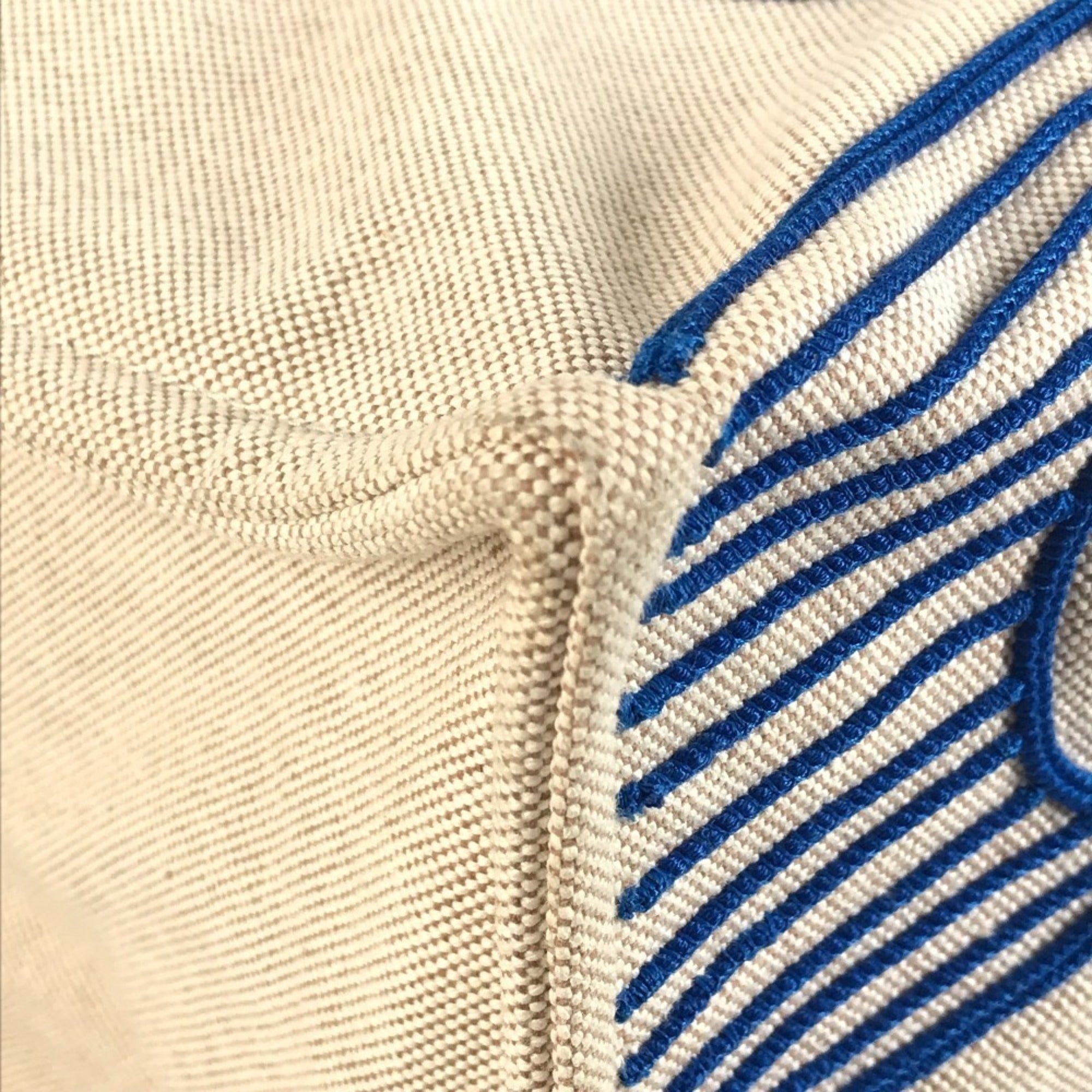 Hermes Beige Blue Cotton Beach Bag Boston Bag Handbag Shoulder Bag Tote Bag (Pre-Owned)
