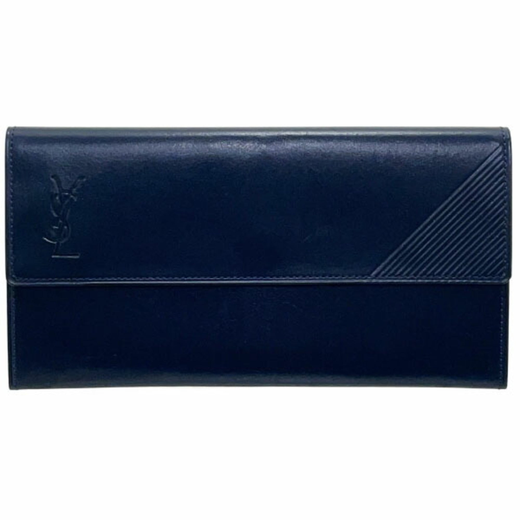 Yves Saint Laurent Navy Leather Long Wallet (Bi-Fold) (Pre-Owned)