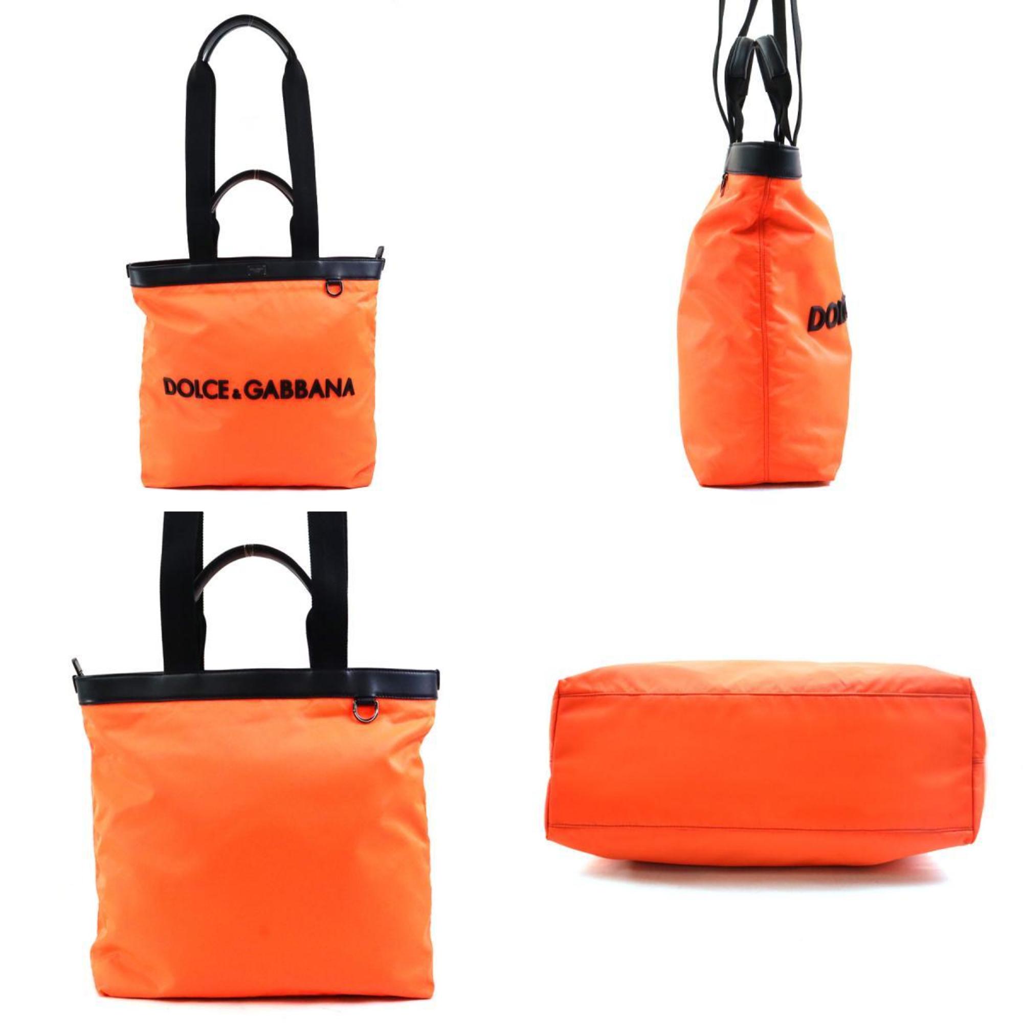 Dolce & Gabbana Black Neon Orange Nylon Shoulder Bag Tote Bag (Pre-Owned)