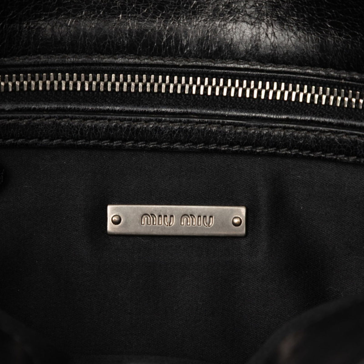 Miu Miu Black Leather Rhinestone Handbag Shoulder Bag (Pre-Owned)