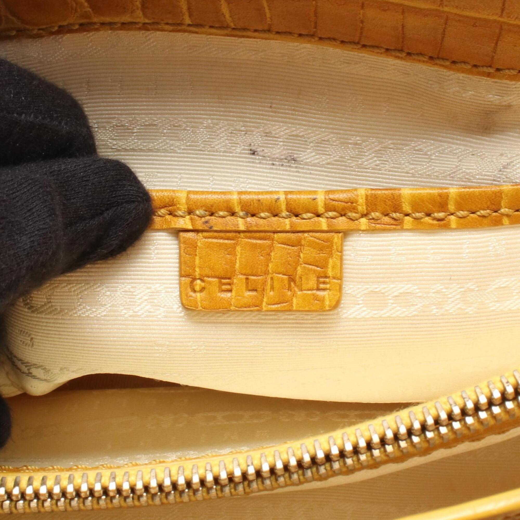 Celine Beige Yellow Canvas Leather Handbag (Pre-Owned)