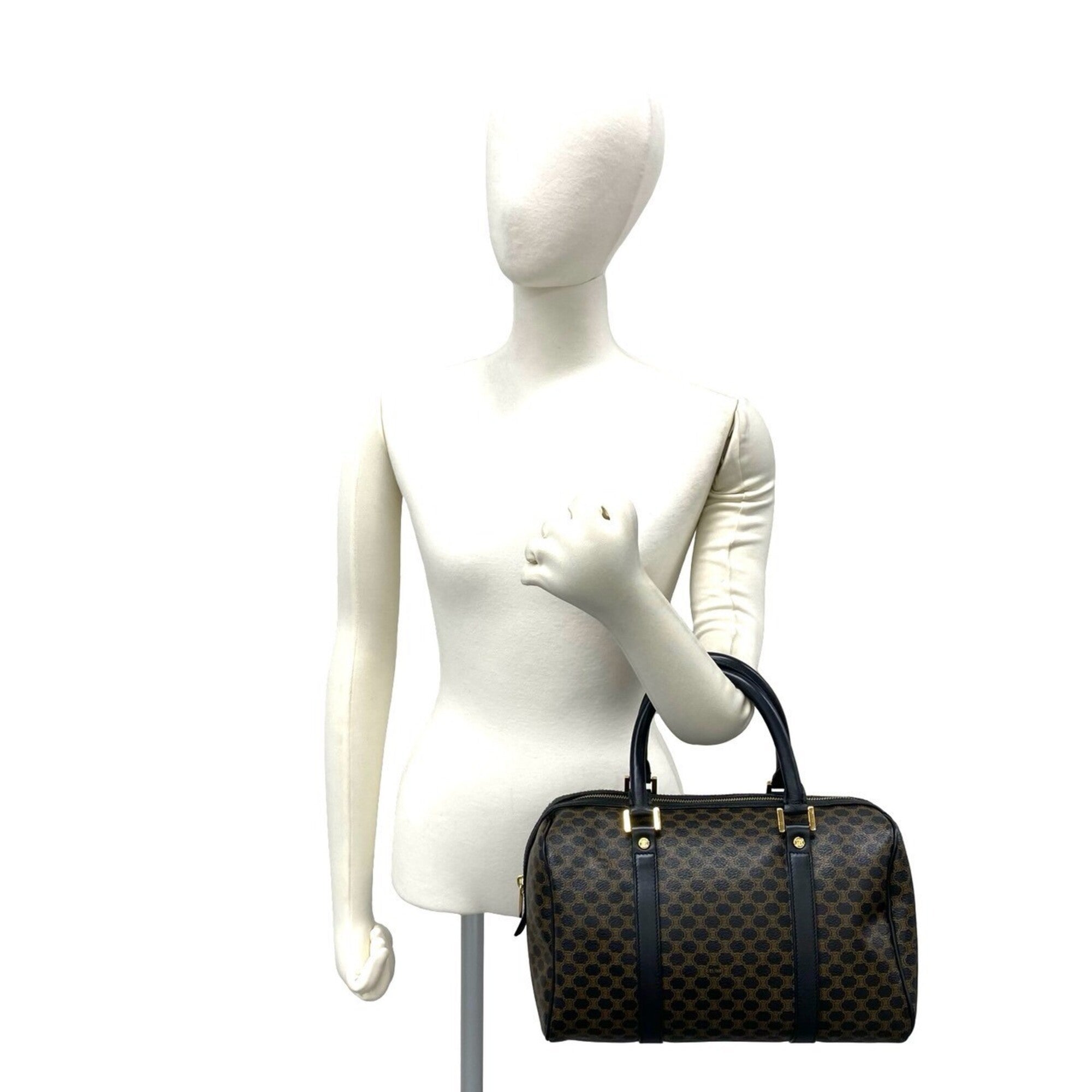 Celine Brown Leather Pvc Boston Bag Handbag (Pre-Owned)