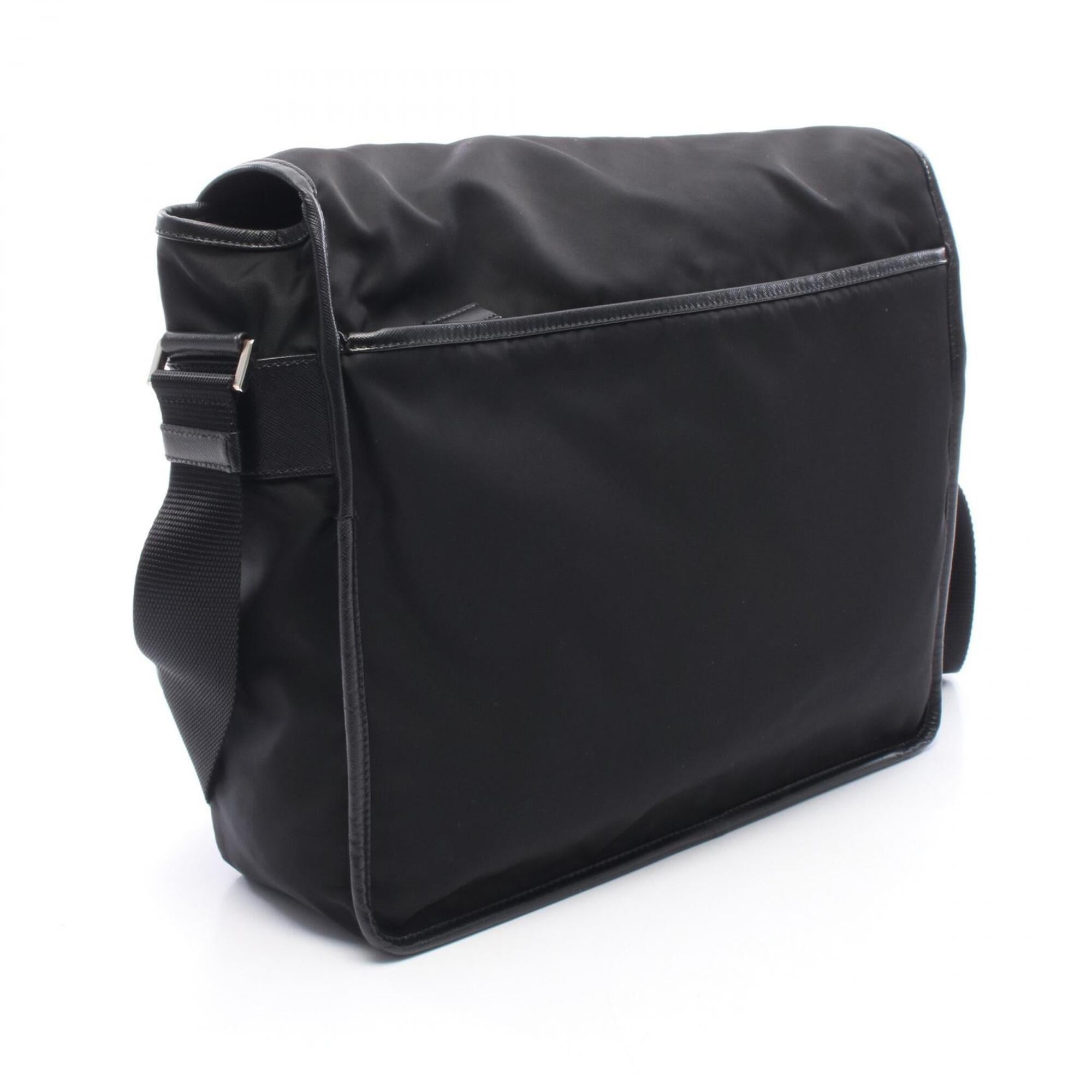 Prada Black Nylon Leather Handbag Messenger Bag Shoulder Bag (Pre-Owned)