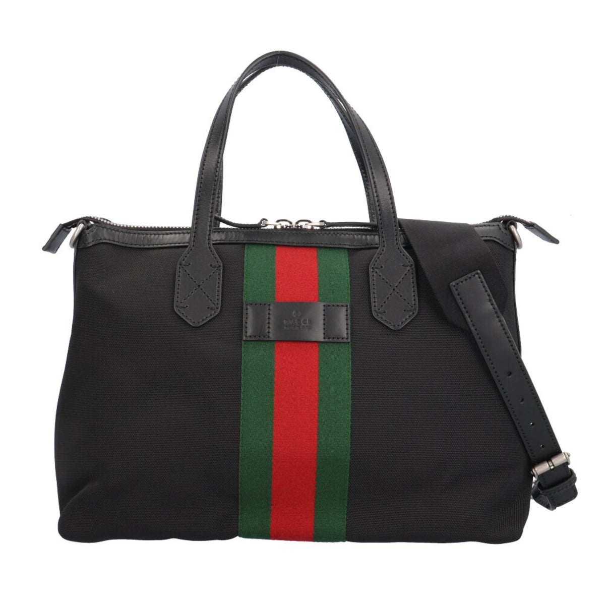 Gucci Sherry Line Black Green Red Color Canvas Handbag Shoulder Bag (Pre-Owned)
